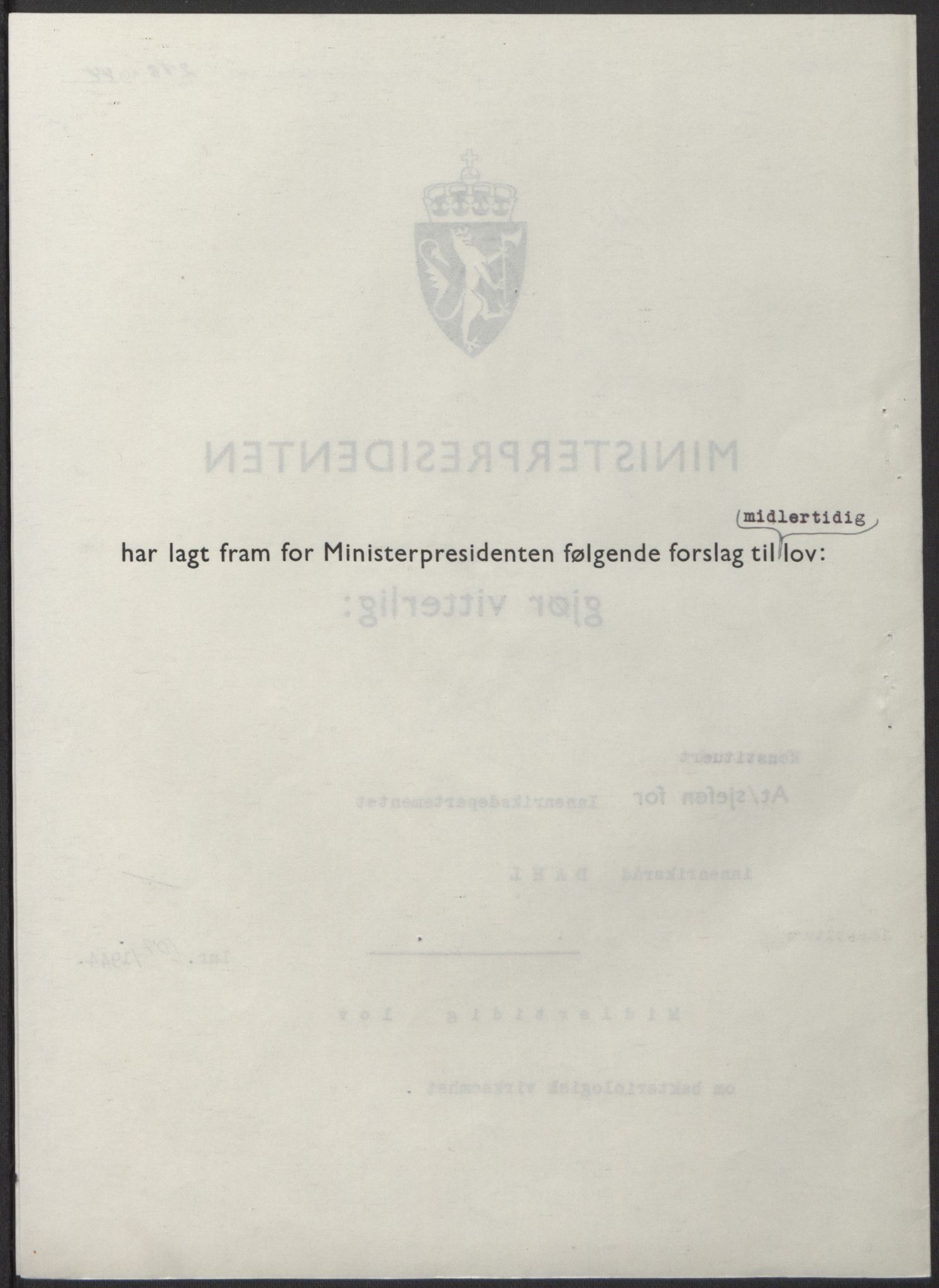 NS-administrasjonen 1940-1945 (Statsrådsekretariatet, de kommisariske statsråder mm), AV/RA-S-4279/D/Db/L0100: Lover, 1944, p. 506