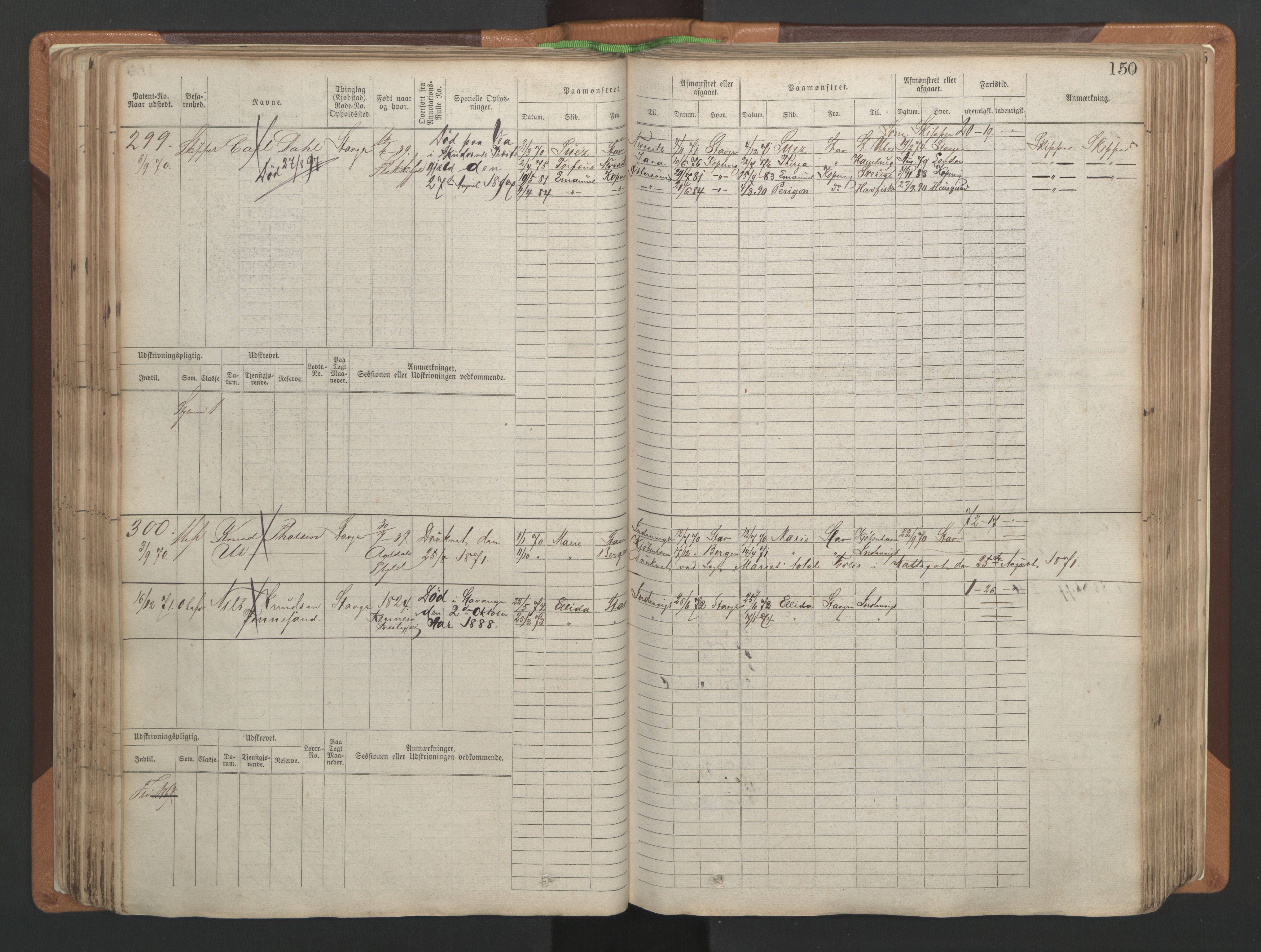 Stavanger sjømannskontor, AV/SAST-A-102006/F/Fb/Fbb/L0004: Sjøfartshovedrulle, patentnr. 1-792 (del 1), 1869-1880, p. 154