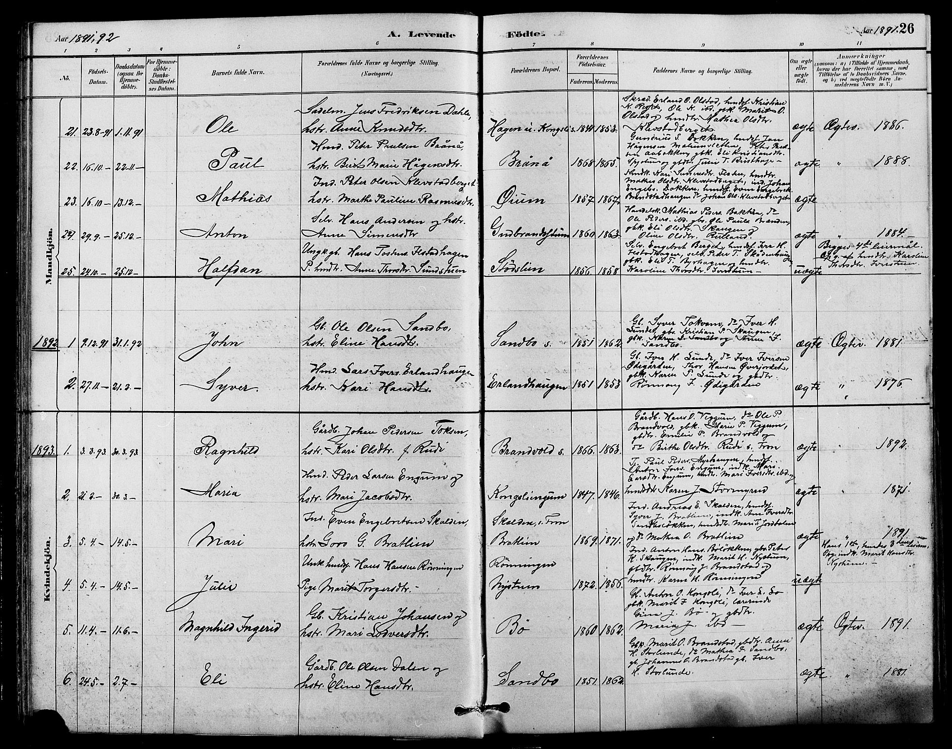 Nord-Fron prestekontor, SAH/PREST-080/H/Ha/Hab/L0004: Parish register (copy) no. 4, 1884-1914, p. 26