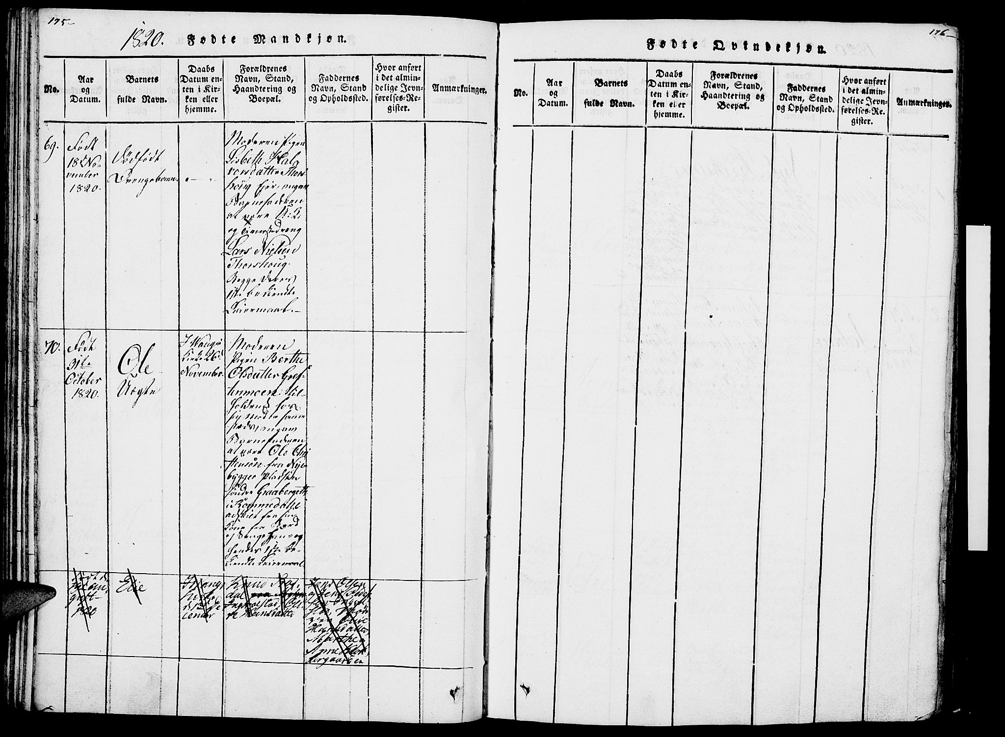 Vang prestekontor, Hedmark, SAH/PREST-008/H/Ha/Haa/L0007: Parish register (official) no. 7, 1813-1826, p. 175-176