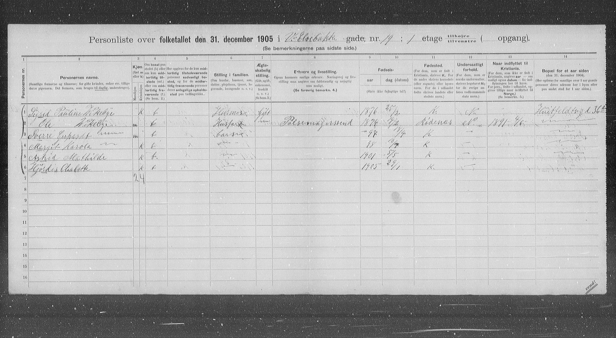 OBA, Municipal Census 1905 for Kristiania, 1905, p. 64447