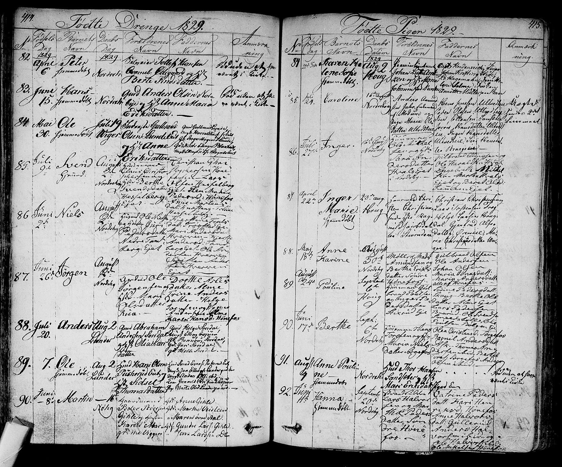Norderhov kirkebøker, SAKO/A-237/F/Fa/L0009: Parish register (official) no. 9, 1819-1837, p. 414-415
