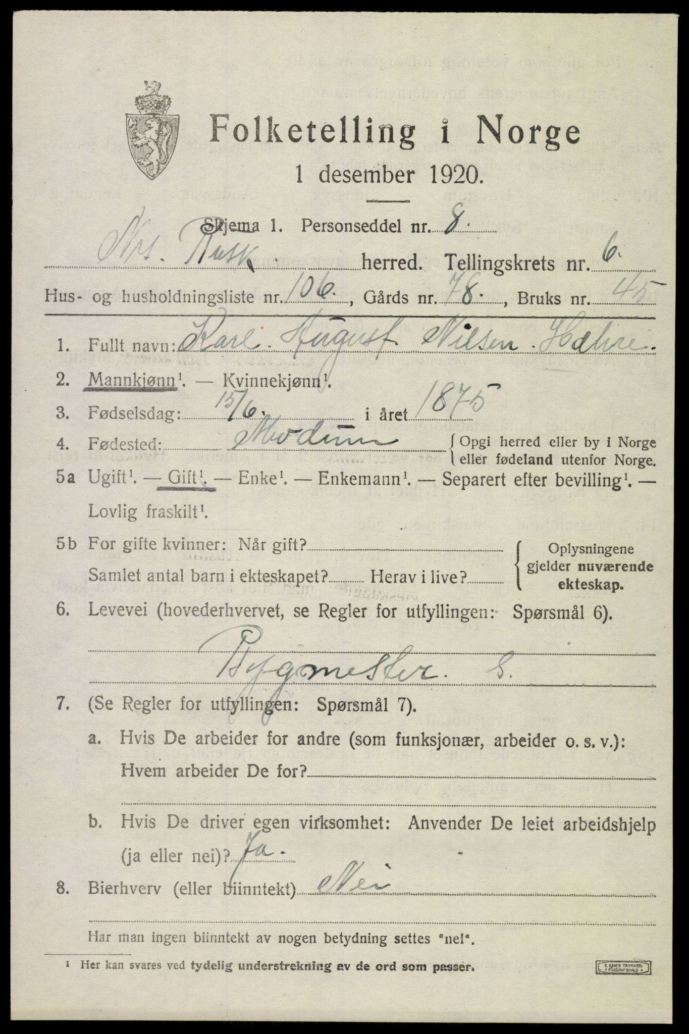 SAKO, 1920 census for Nes (Buskerud), 1920, p. 4350