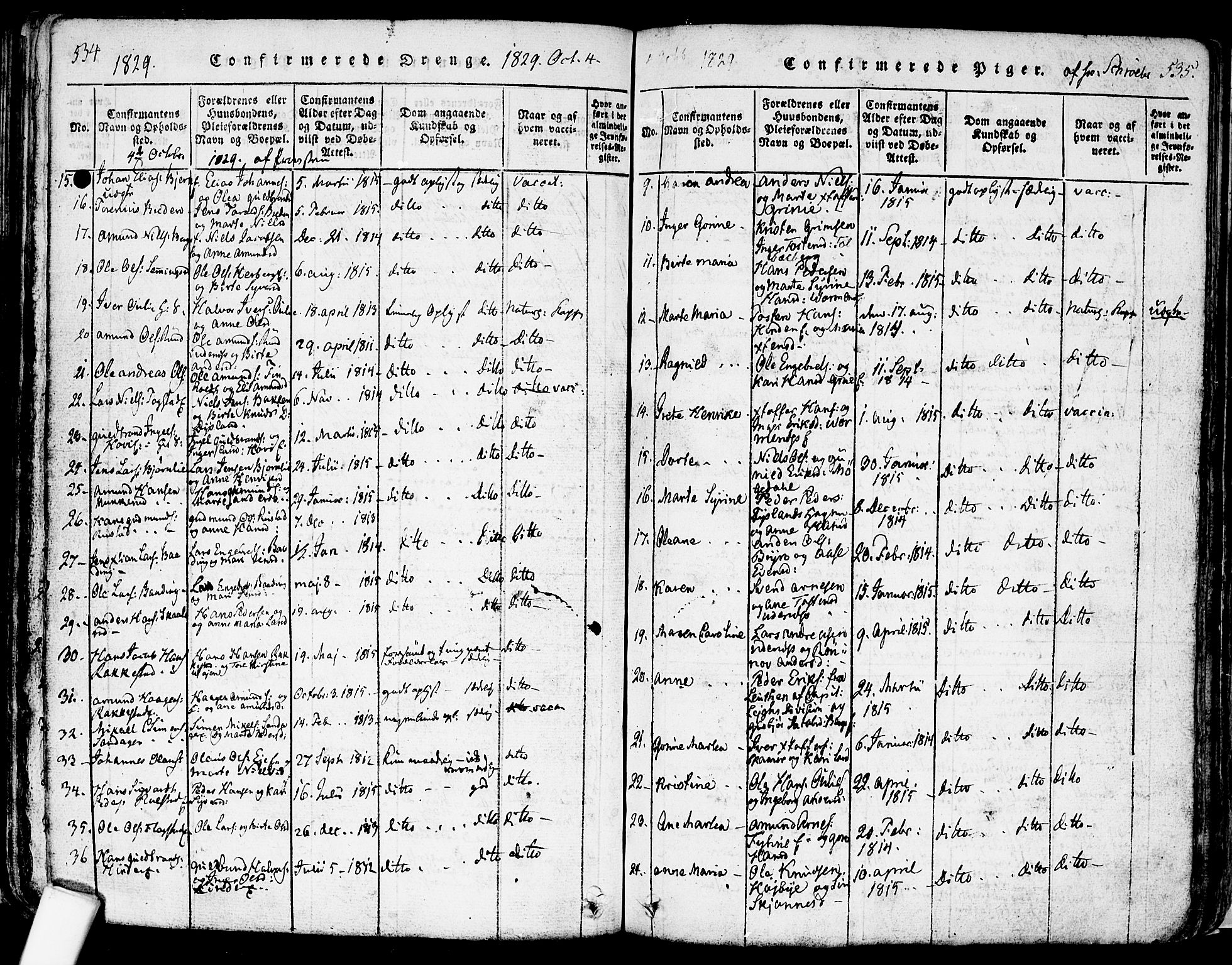 Nes prestekontor Kirkebøker, AV/SAO-A-10410/F/Fa/L0005: Parish register (official) no. I 5, 1815-1835, p. 534-535