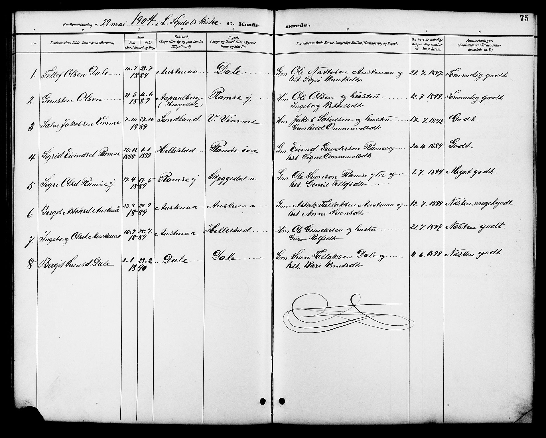 Åmli sokneprestkontor, AV/SAK-1111-0050/F/Fb/Fbb/L0002: Parish register (copy) no. B 2, 1890-1905, p. 75