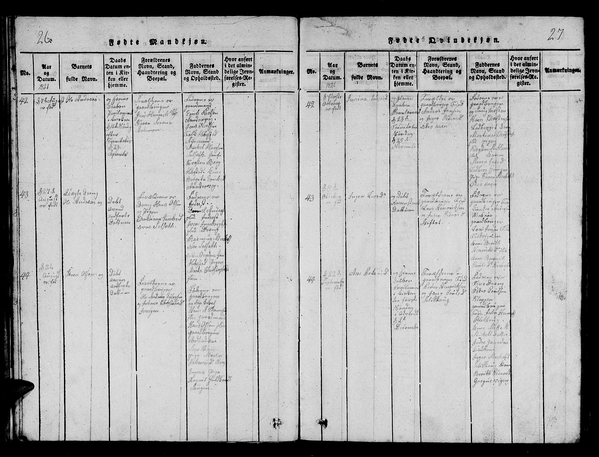Ibestad sokneprestembete, SATØ/S-0077/H/Ha/Hab/L0002klokker: Parish register (copy) no. 2, 1821-1833, p. 26-27