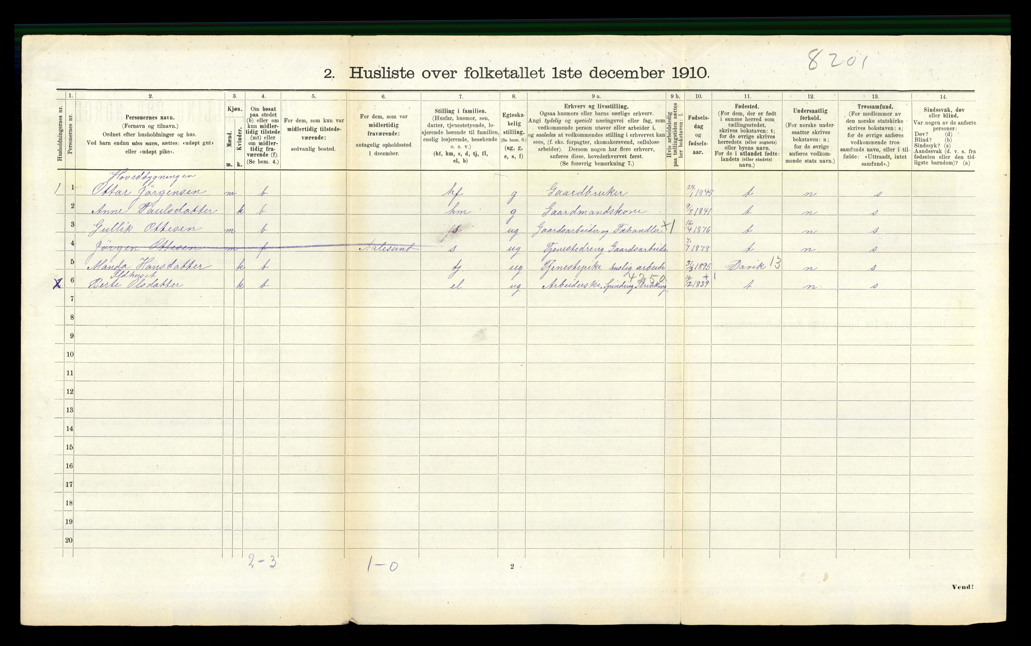 RA, 1910 census for Vanylven, 1910, p. 494