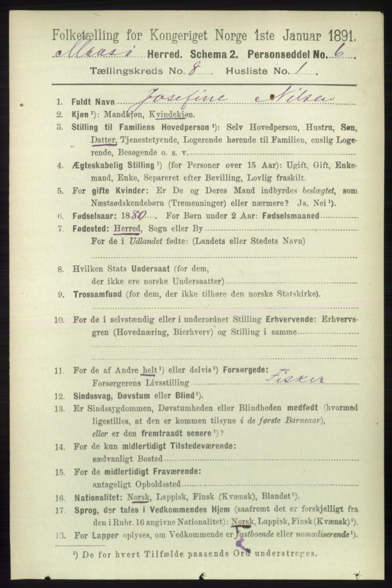 RA, 1891 census for 2018 Måsøy, 1891, p. 1527