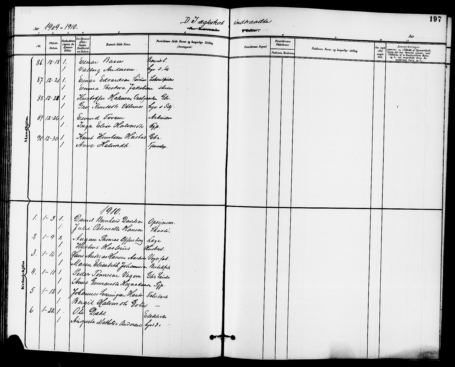 Skien kirkebøker, SAKO/A-302/G/Ga/L0008: Parish register (copy) no. 8, 1900-1910, p. 197