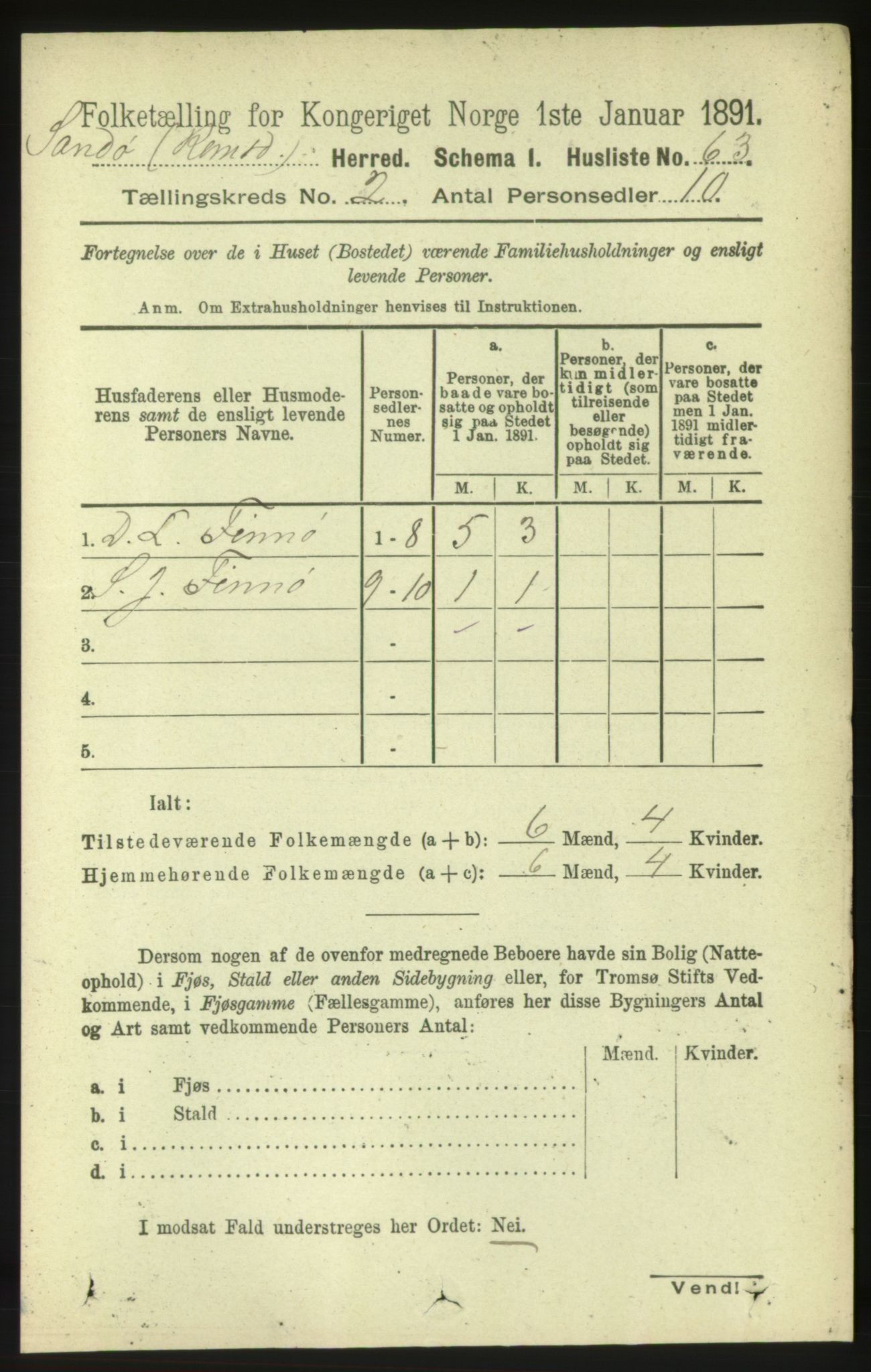 RA, 1891 census for 1546 Sandøy, 1891, p. 530