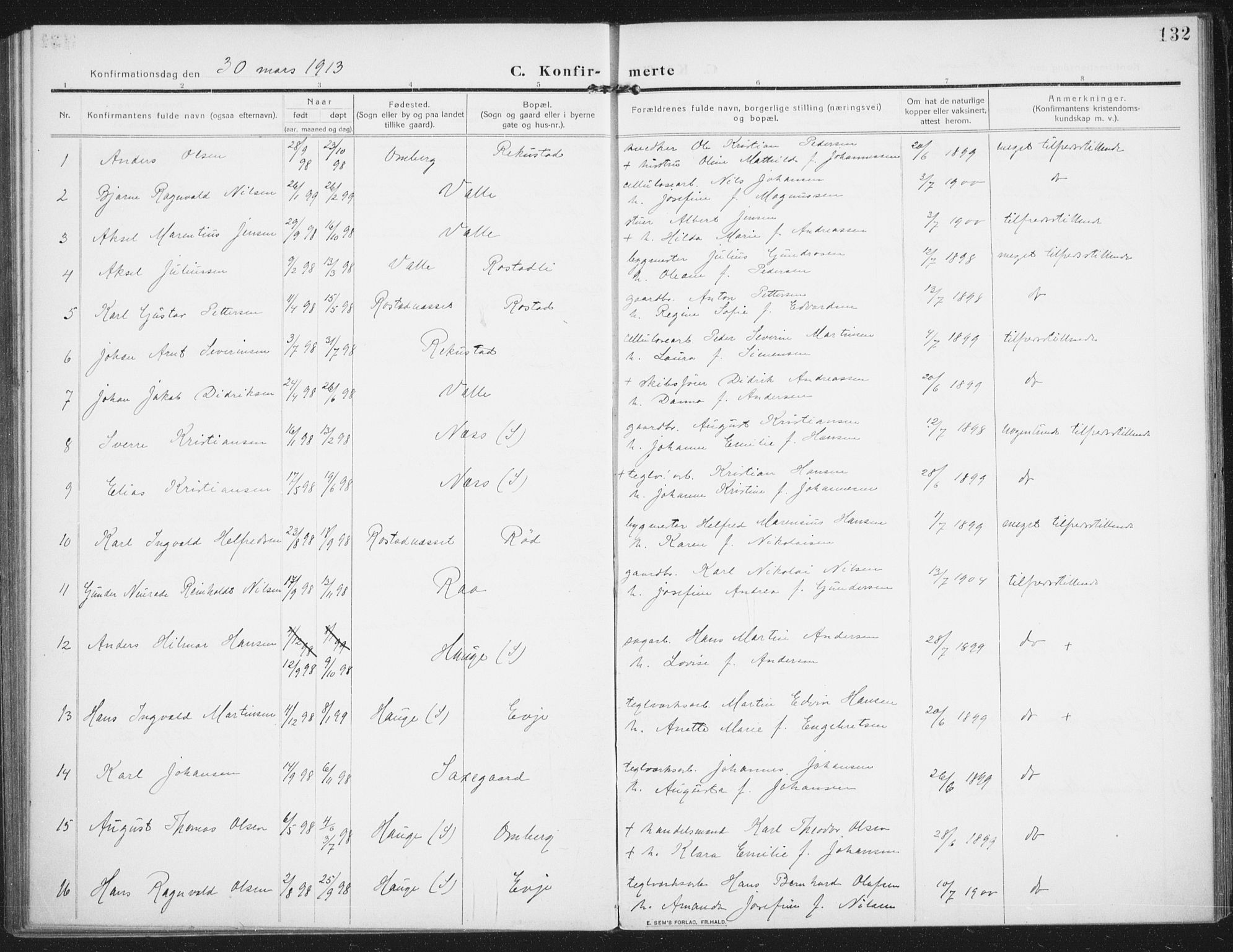 Rolvsøy prestekontor Kirkebøker, SAO/A-2004/F/Fa/L0002: Parish register (official) no. 2, 1909-1917, p. 132