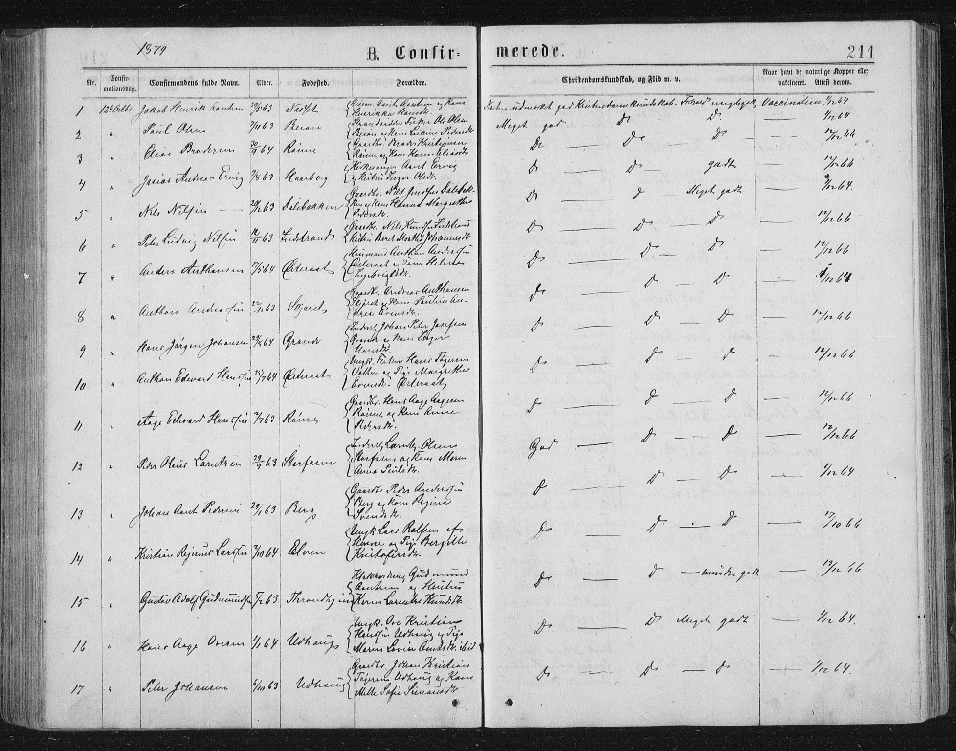 Ministerialprotokoller, klokkerbøker og fødselsregistre - Sør-Trøndelag, AV/SAT-A-1456/659/L0745: Parish register (copy) no. 659C02, 1869-1892, p. 211