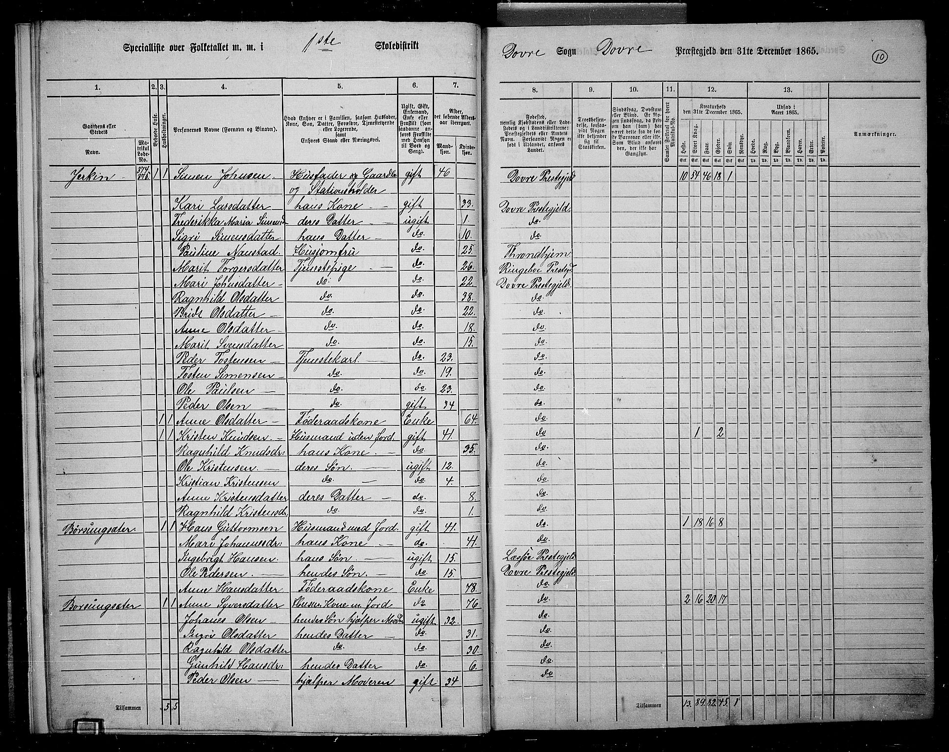 RA, 1865 census for Dovre, 1865, p. 11