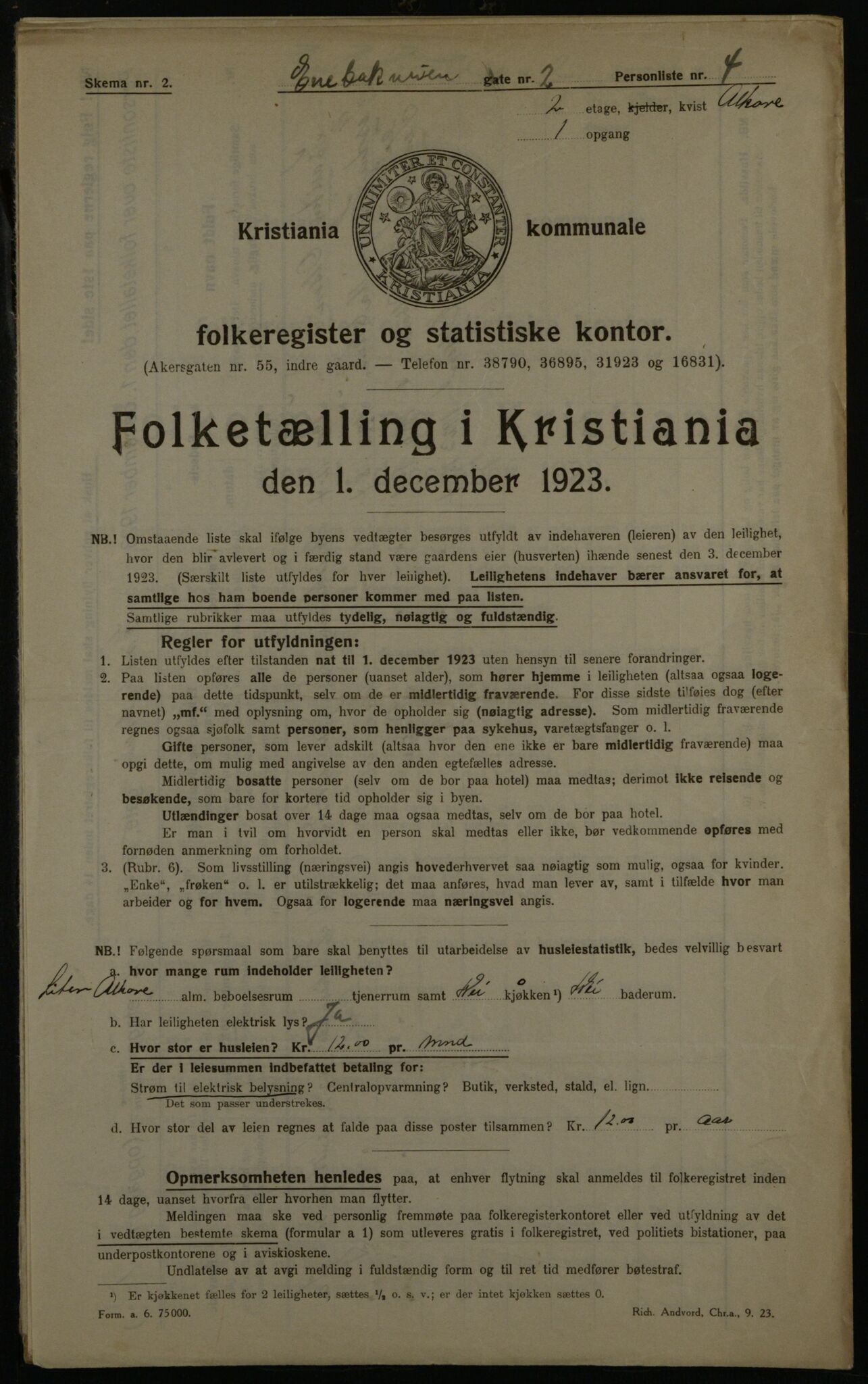 OBA, Municipal Census 1923 for Kristiania, 1923, p. 23444