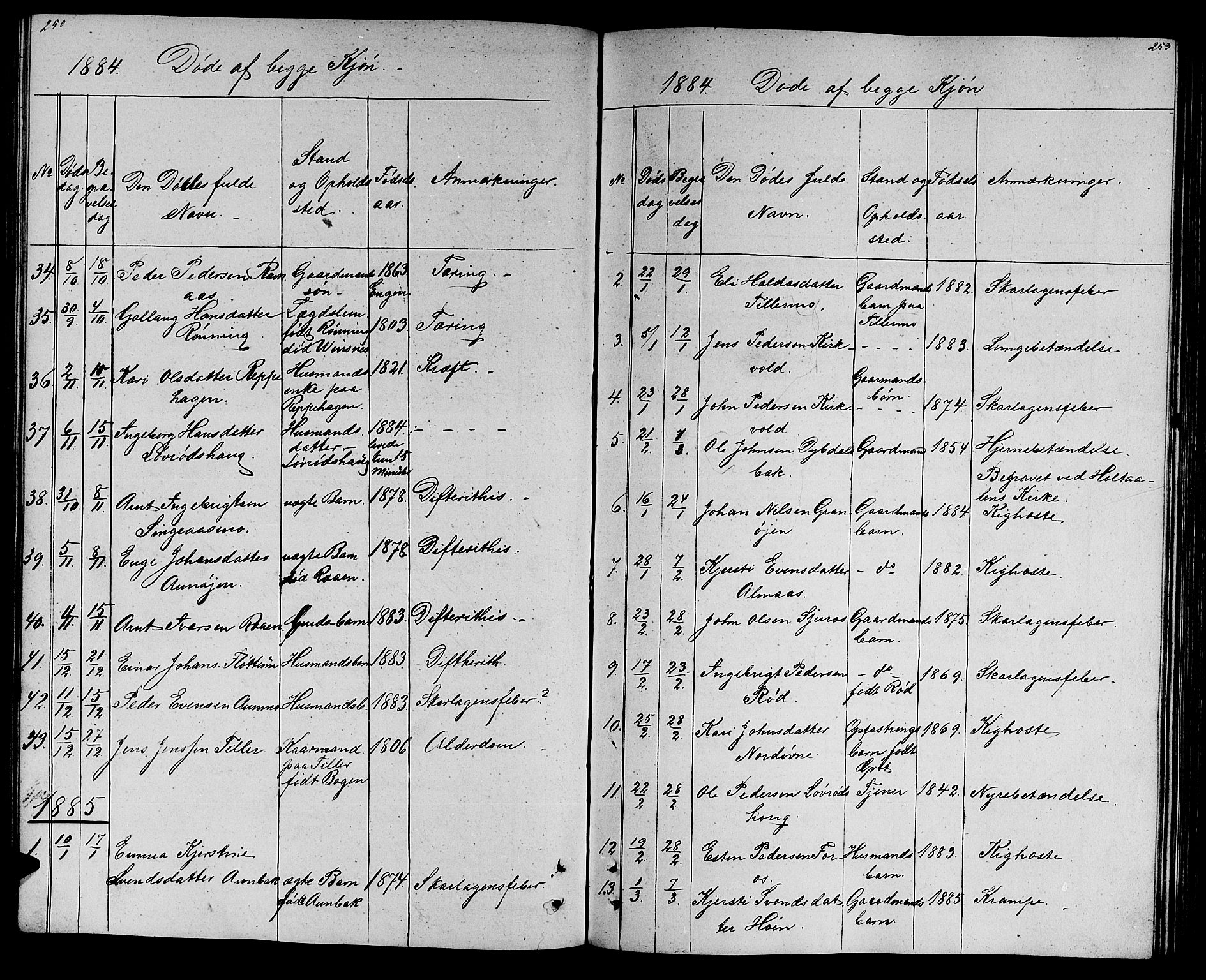 Ministerialprotokoller, klokkerbøker og fødselsregistre - Sør-Trøndelag, AV/SAT-A-1456/688/L1027: Parish register (copy) no. 688C02, 1861-1889, p. 250-253