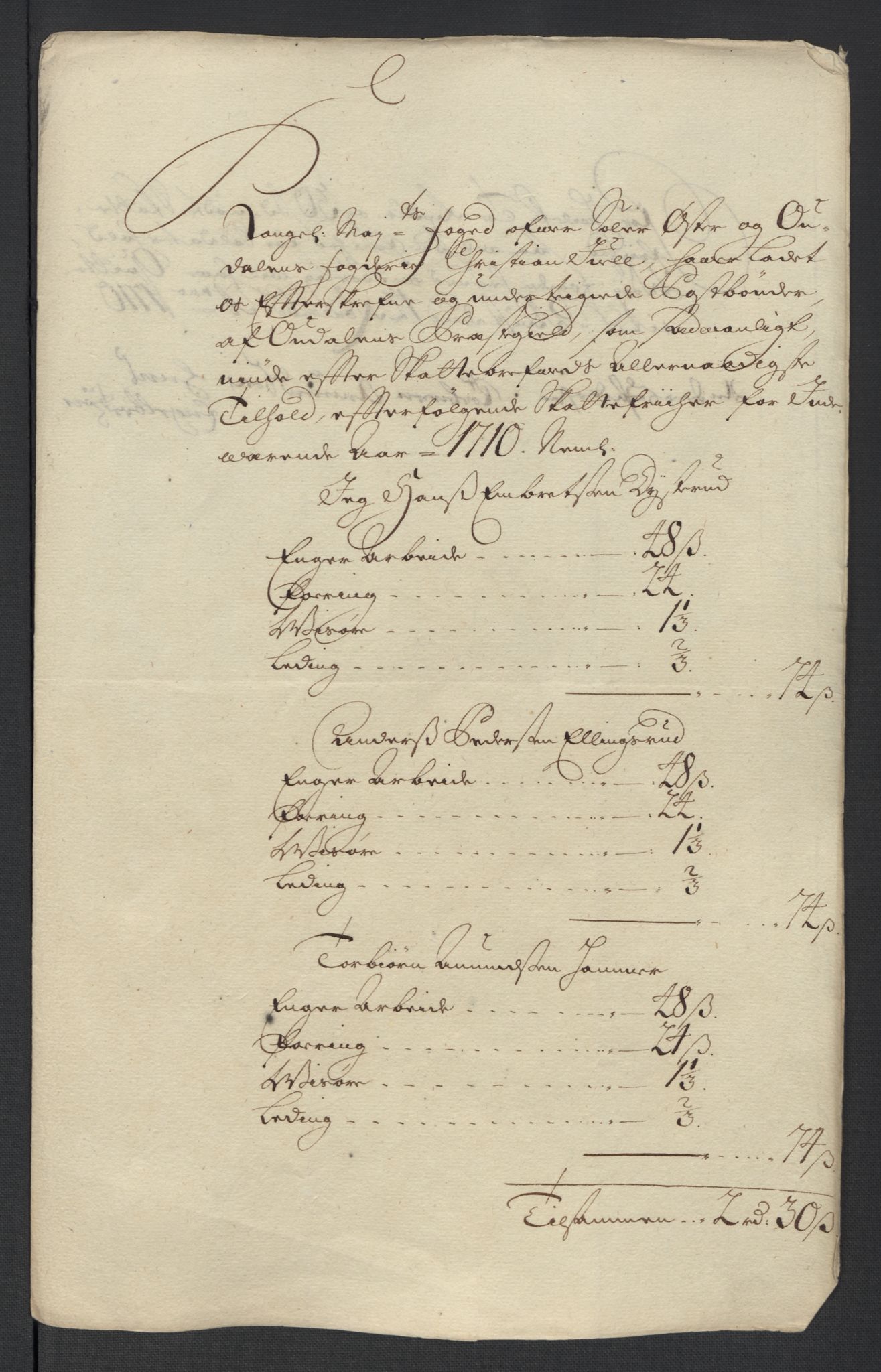 Rentekammeret inntil 1814, Reviderte regnskaper, Fogderegnskap, RA/EA-4092/R13/L0847: Fogderegnskap Solør, Odal og Østerdal, 1710, p. 204