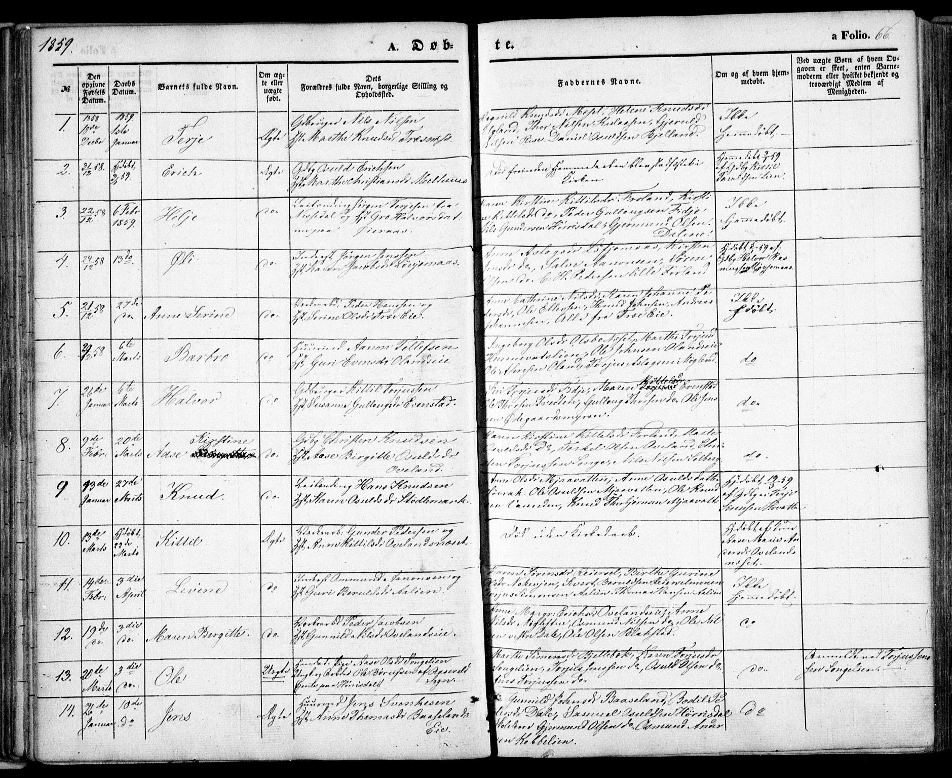 Froland sokneprestkontor, AV/SAK-1111-0013/F/Fa/L0002: Parish register (official) no. A 2, 1845-1863, p. 66