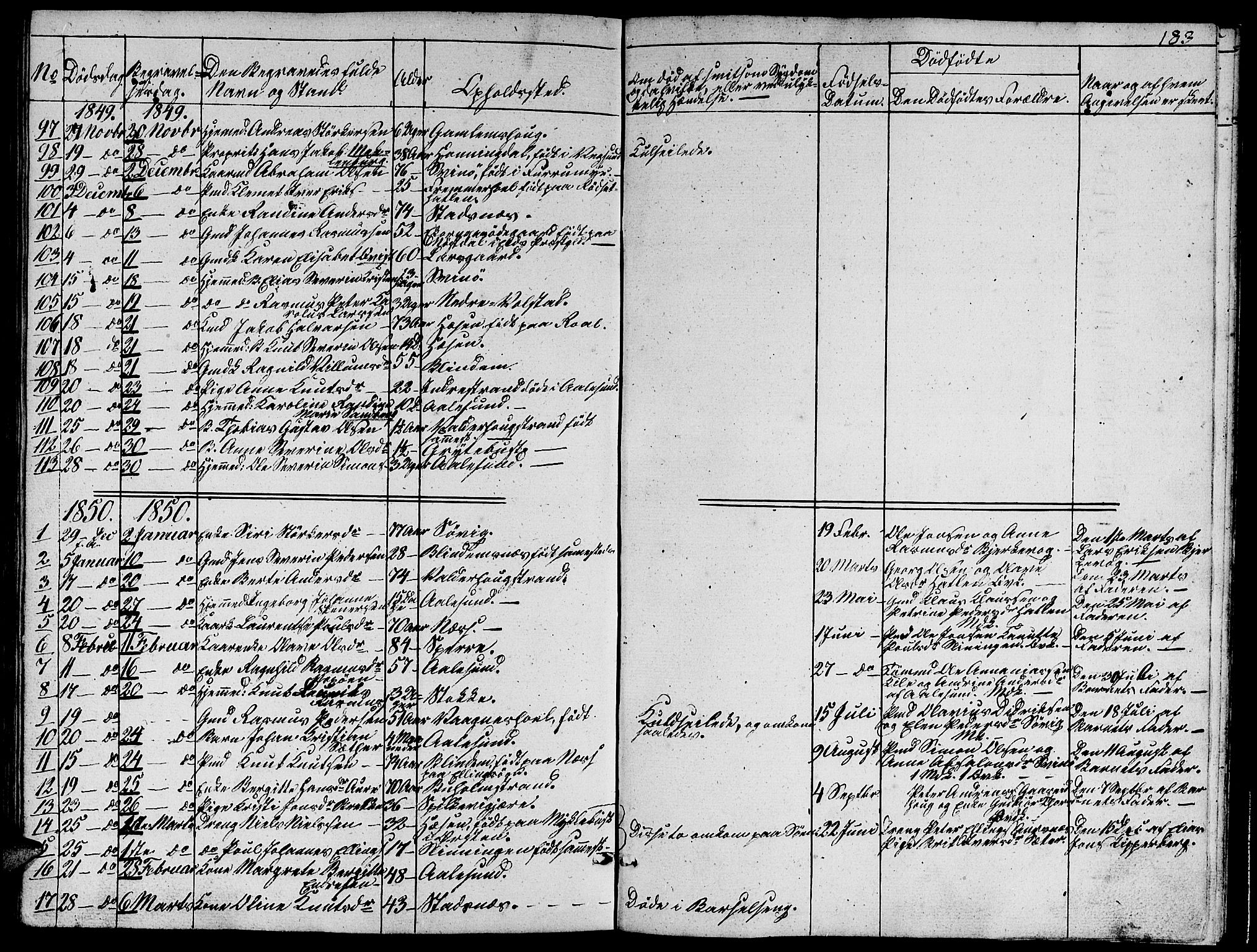 Ministerialprotokoller, klokkerbøker og fødselsregistre - Møre og Romsdal, SAT/A-1454/528/L0426: Parish register (copy) no. 528C07, 1844-1854, p. 183