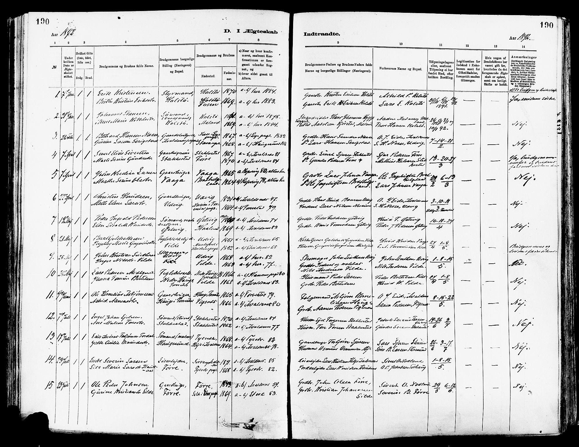 Avaldsnes sokneprestkontor, AV/SAST-A -101851/H/Ha/Haa/L0015: Parish register (official) no. A 15, 1880-1906, p. 190