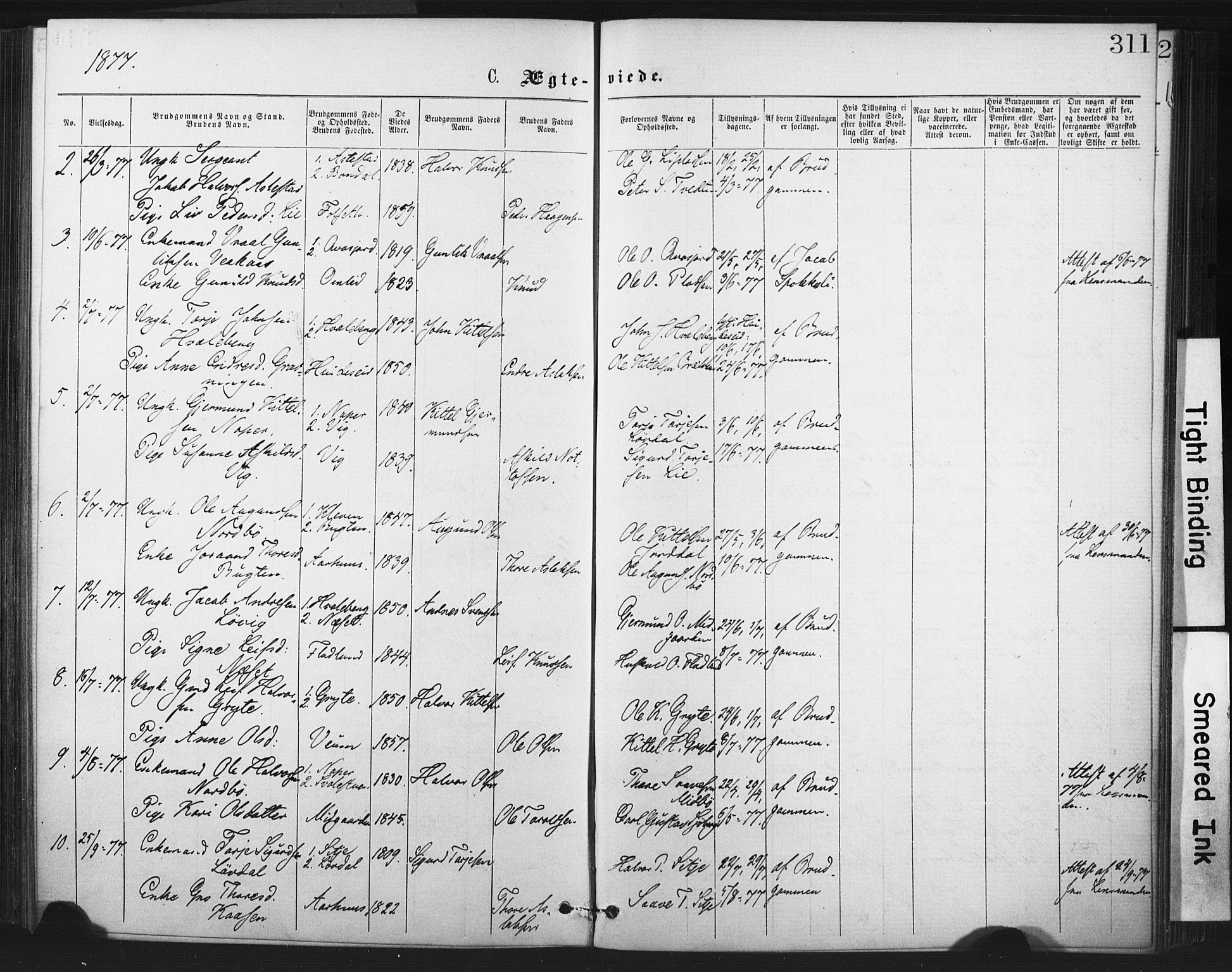 Fyresdal kirkebøker, SAKO/A-263/F/Fa/L0006: Parish register (official) no. I 6, 1872-1886, p. 311