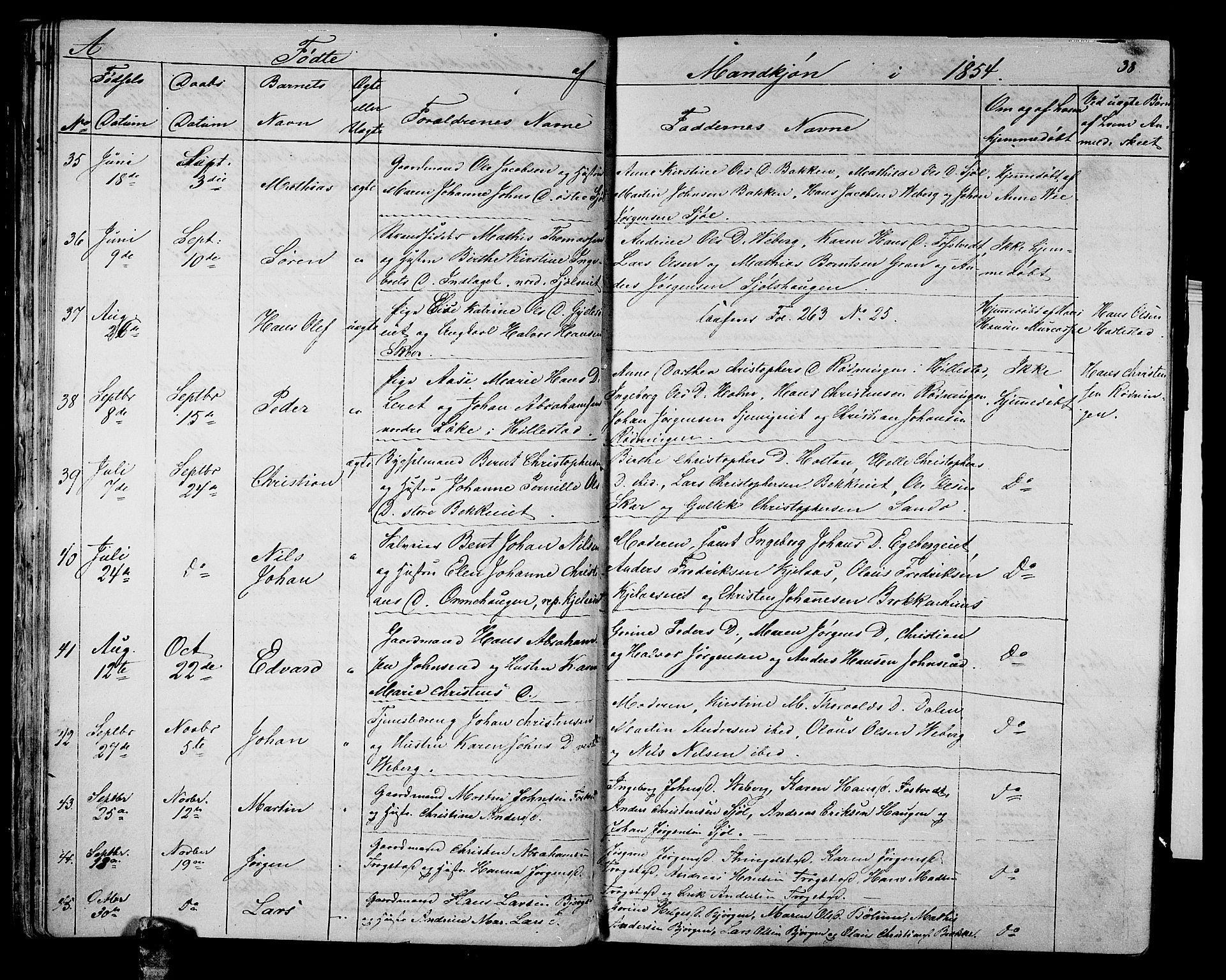 Sande Kirkebøker, AV/SAKO-A-53/G/Ga/L0002: Parish register (copy) no. 2, 1847-1863, p. 38