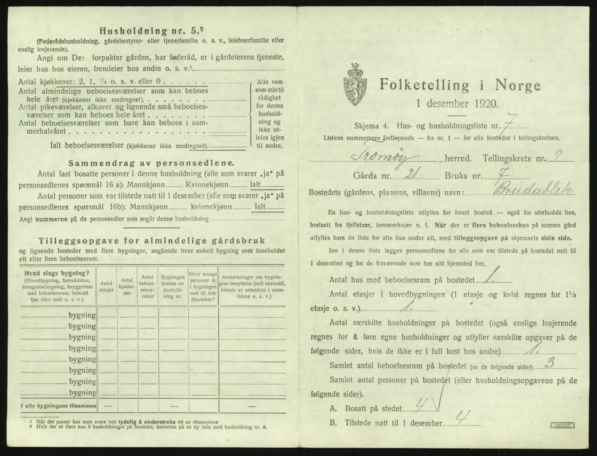 SAK, 1920 census for Tromøy, 1920, p. 971