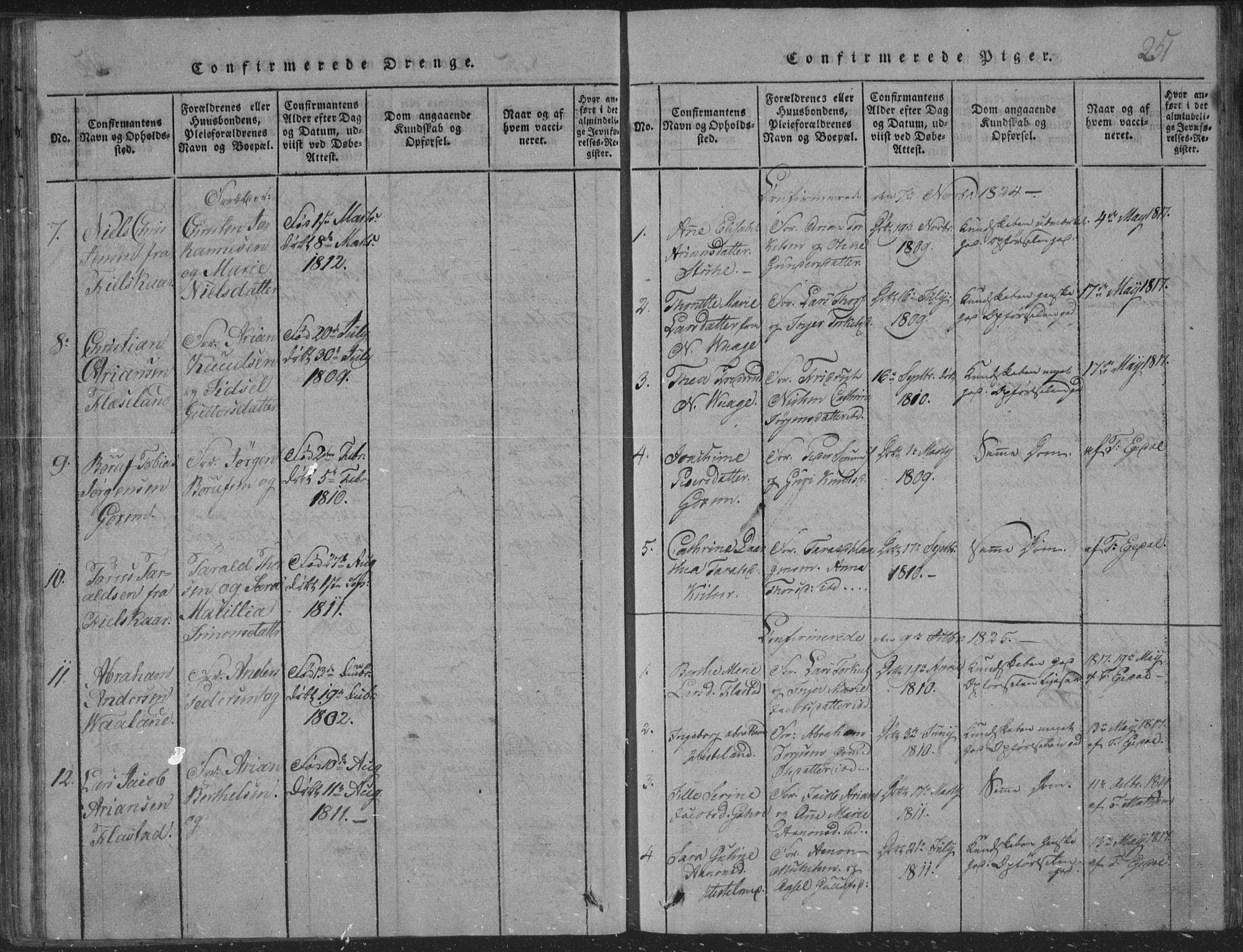 Sør-Audnedal sokneprestkontor, SAK/1111-0039/F/Fb/Fba/L0001: Parish register (copy) no. B 1, 1815-1850, p. 251