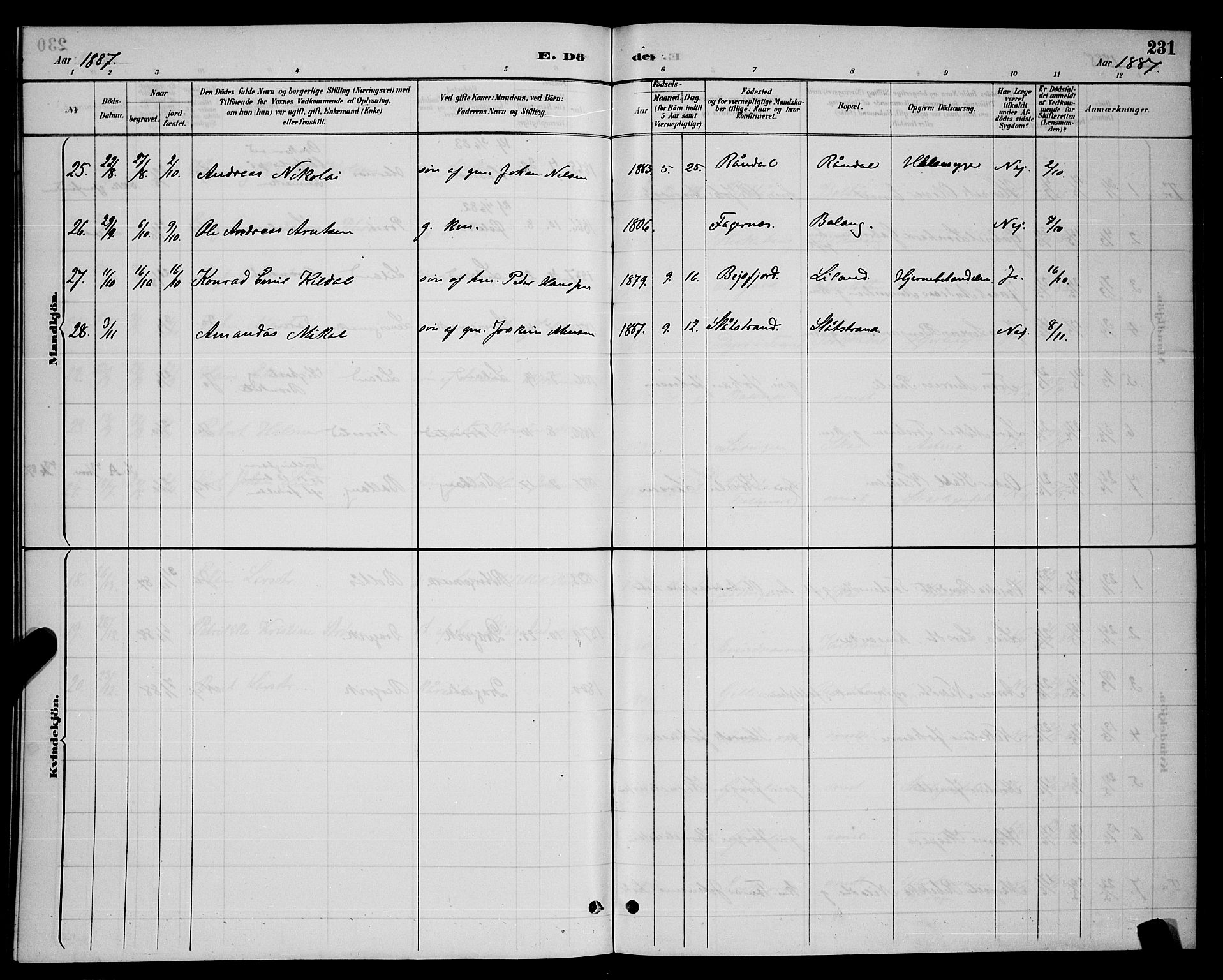 Ministerialprotokoller, klokkerbøker og fødselsregistre - Nordland, AV/SAT-A-1459/863/L0914: Parish register (copy) no. 863C04, 1886-1897, p. 231