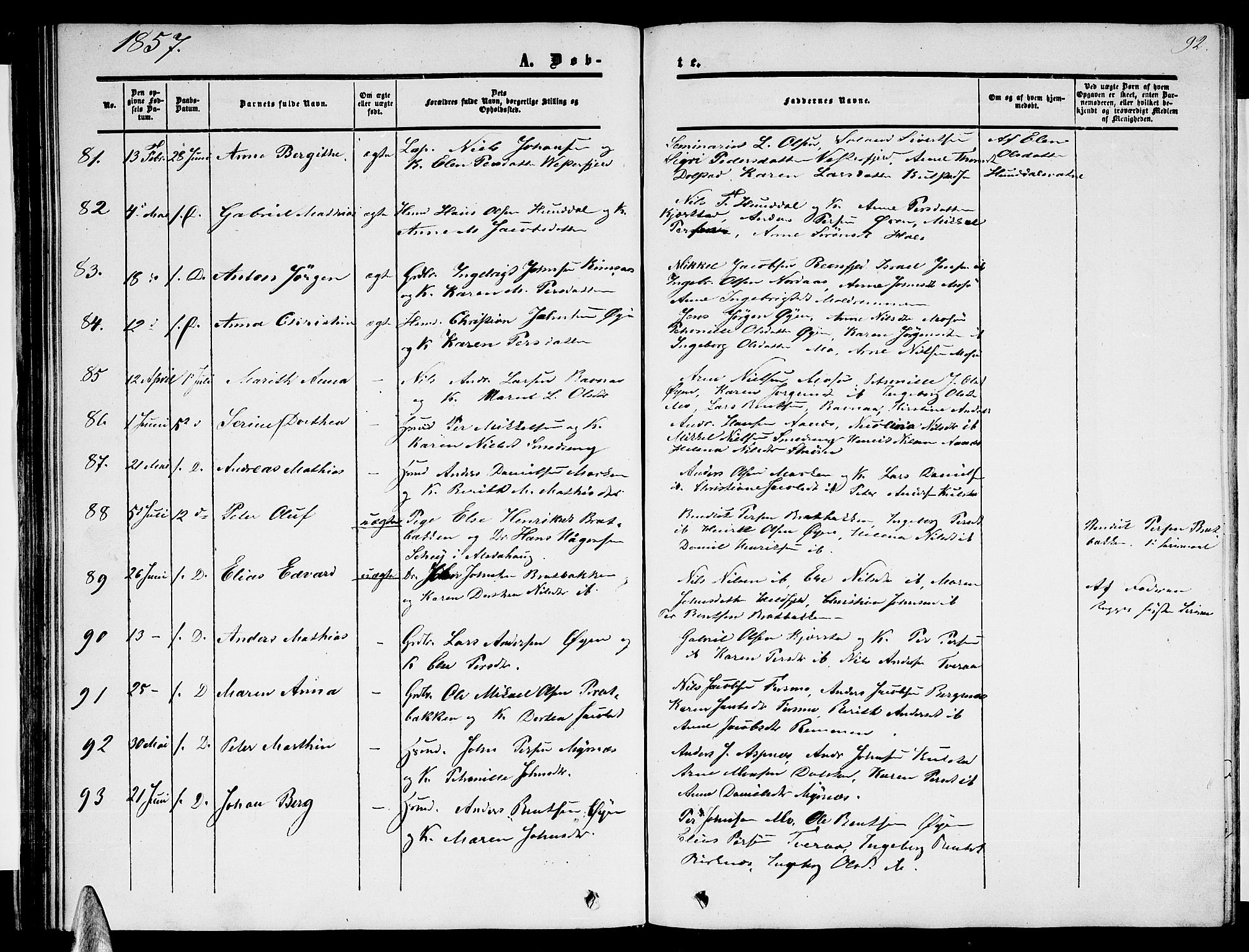 Ministerialprotokoller, klokkerbøker og fødselsregistre - Nordland, AV/SAT-A-1459/820/L0301: Parish register (copy) no. 820C03, 1851-1858, p. 92