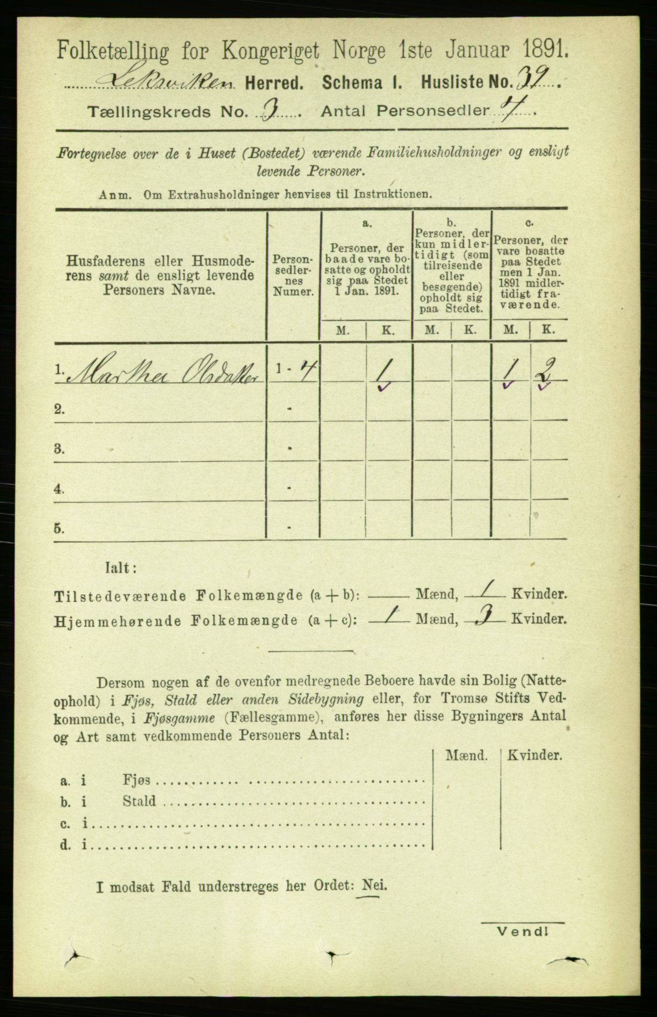 RA, 1891 census for 1718 Leksvik, 1891, p. 1130