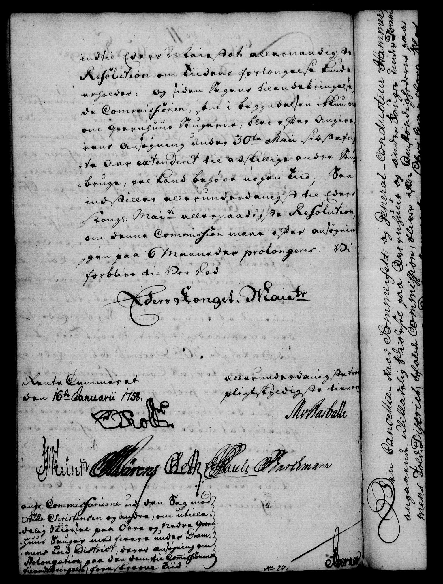 Rentekammeret, Kammerkanselliet, AV/RA-EA-3111/G/Gf/Gfa/L0040: Norsk relasjons- og resolusjonsprotokoll (merket RK 52.40), 1758, p. 75