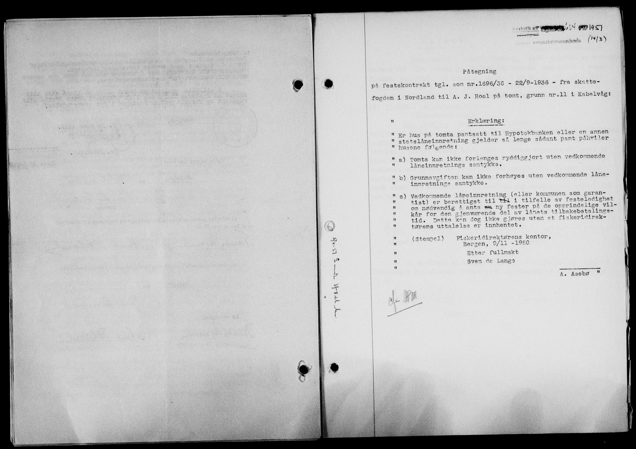 Lofoten sorenskriveri, SAT/A-0017/1/2/2C/L0025a: Mortgage book no. 25a, 1950-1951, Diary no: : 664/1951