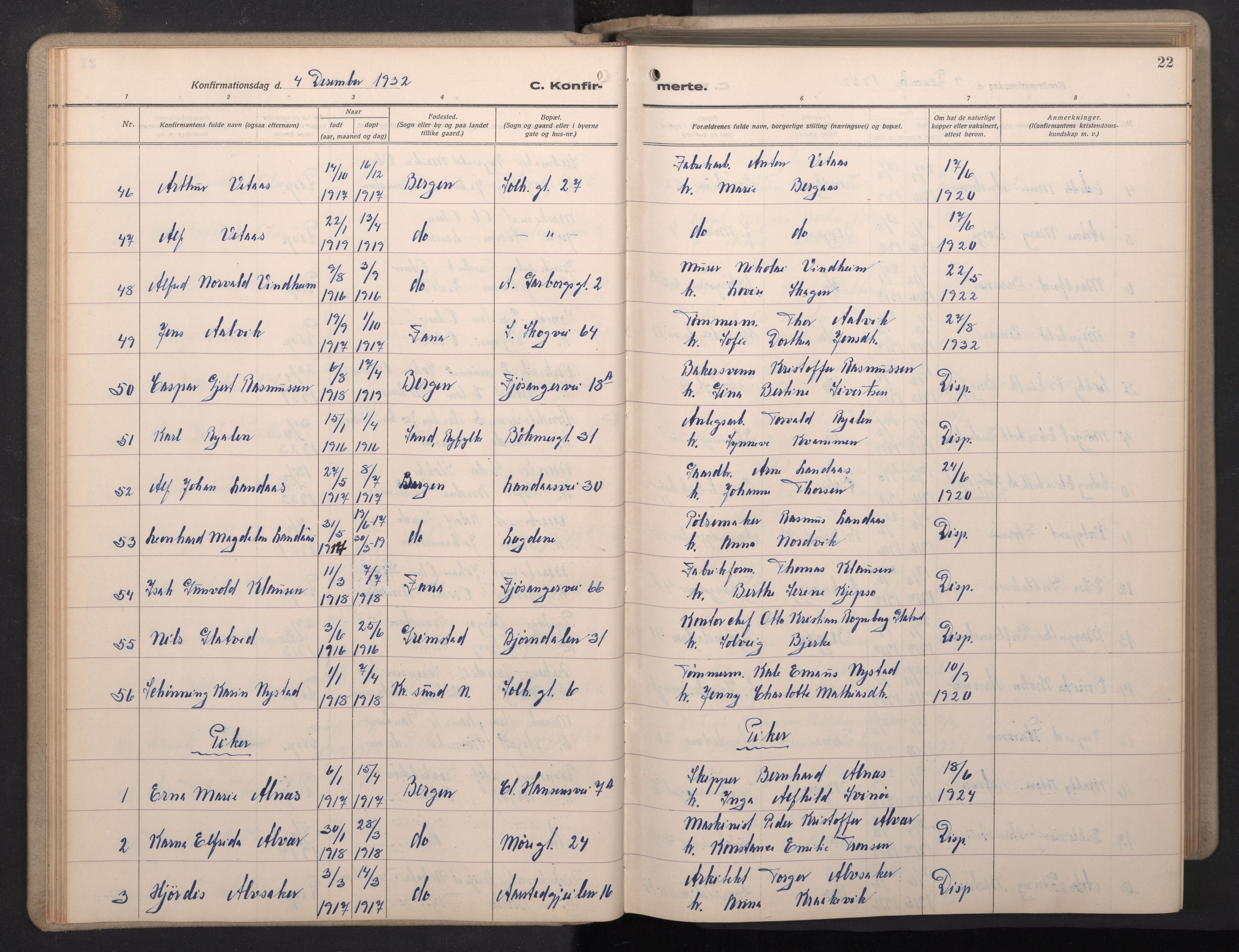 Årstad Sokneprestembete, AV/SAB-A-79301/H/Hab/L0015: Parish register (copy) no. B 5, 1932-1945, p. 21b-22a