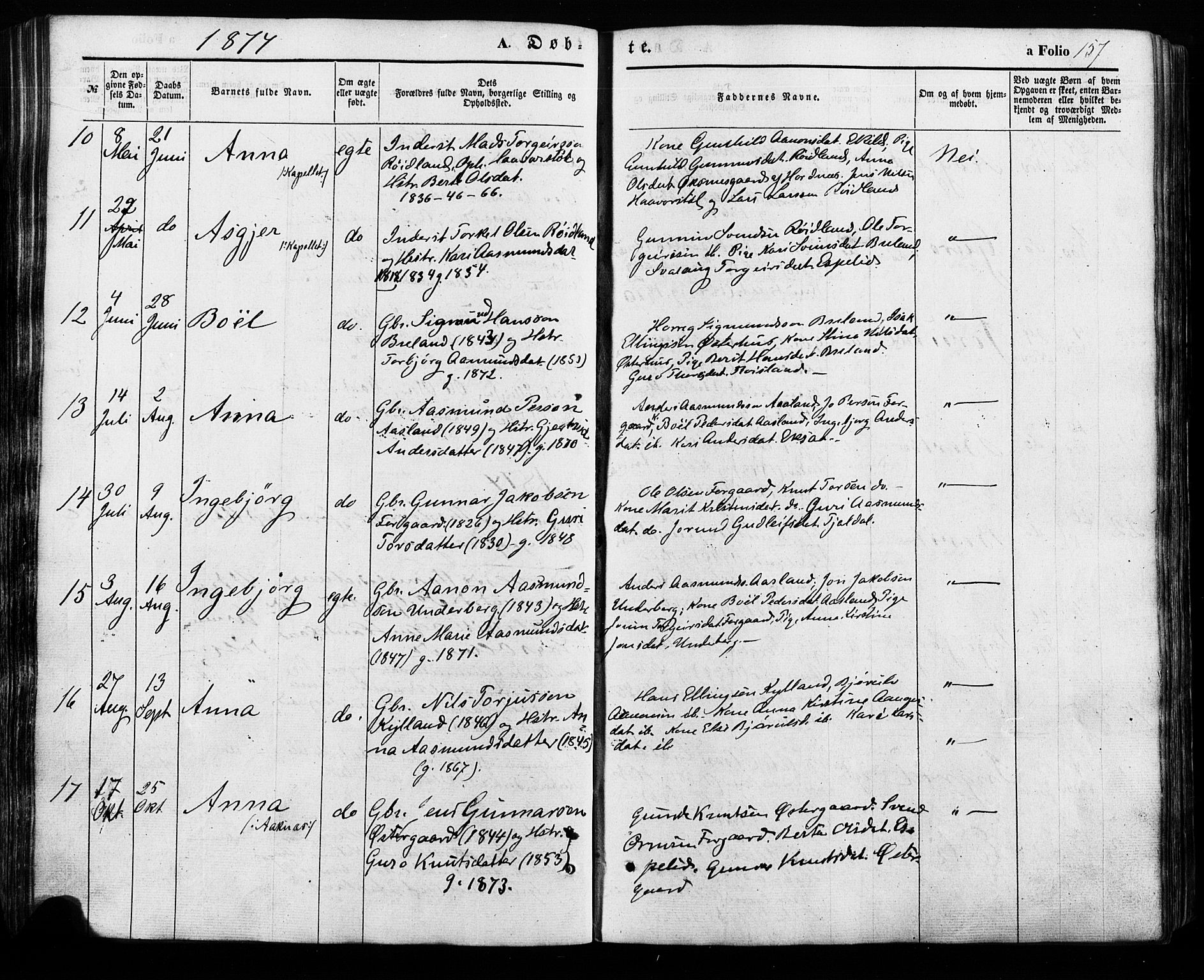 Åseral sokneprestkontor, AV/SAK-1111-0051/F/Fa/L0002: Parish register (official) no. A 2, 1854-1884, p. 156