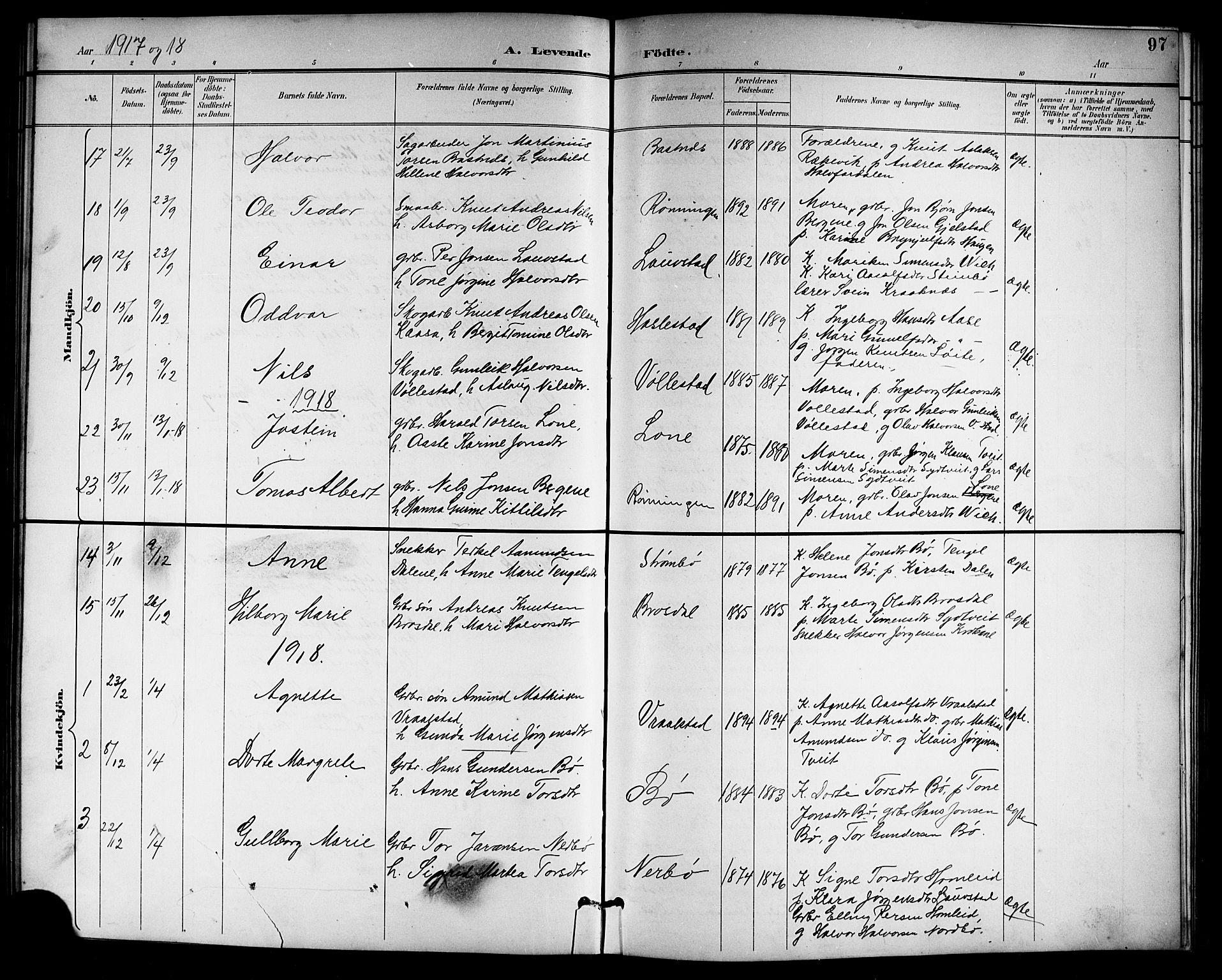 Drangedal kirkebøker, SAKO/A-258/G/Gb/L0002: Parish register (copy) no. II 2, 1895-1918, p. 97