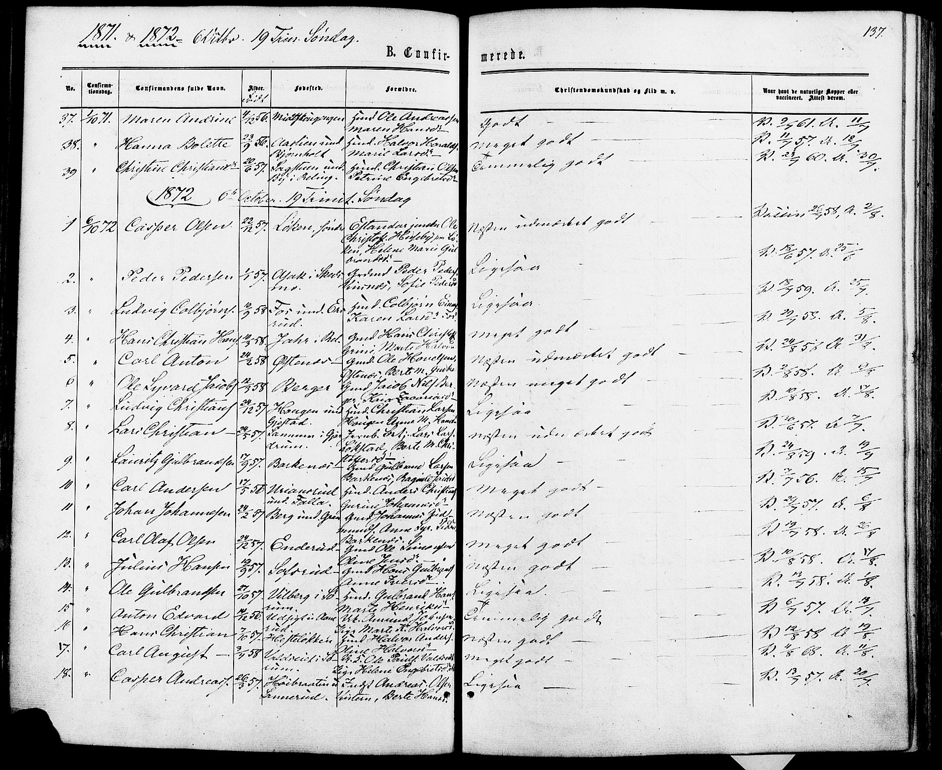 Fet prestekontor Kirkebøker, AV/SAO-A-10370a/F/Fa/L0013: Parish register (official) no. I 13, 1867-1877, p. 137