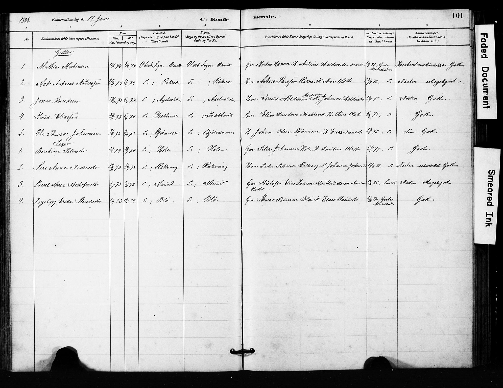 Ministerialprotokoller, klokkerbøker og fødselsregistre - Møre og Romsdal, SAT/A-1454/563/L0737: Parish register (copy) no. 563C01, 1878-1916, p. 101