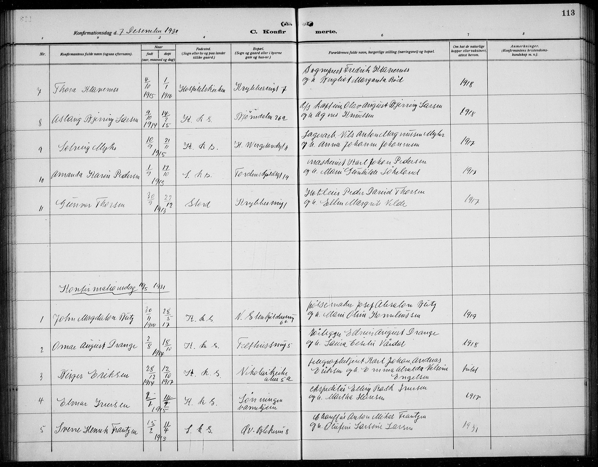 Korskirken sokneprestembete, SAB/A-76101/H/Hab: Parish register (copy) no. C 6, 1918-1941, p. 113