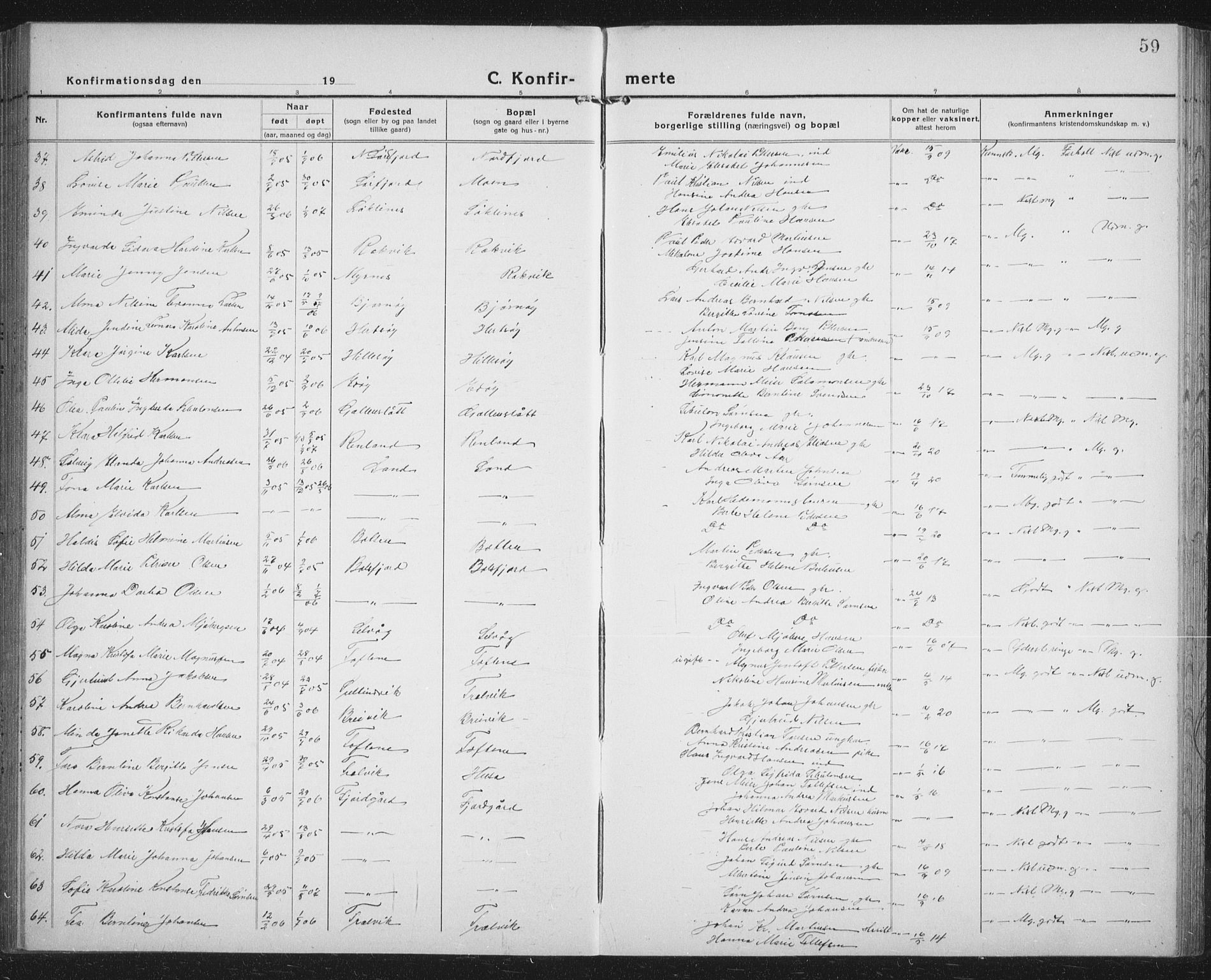 Lenvik sokneprestembete, SATØ/S-1310/H/Ha/Hab/L0023klokker: Parish register (copy) no. 23, 1918-1936, p. 59