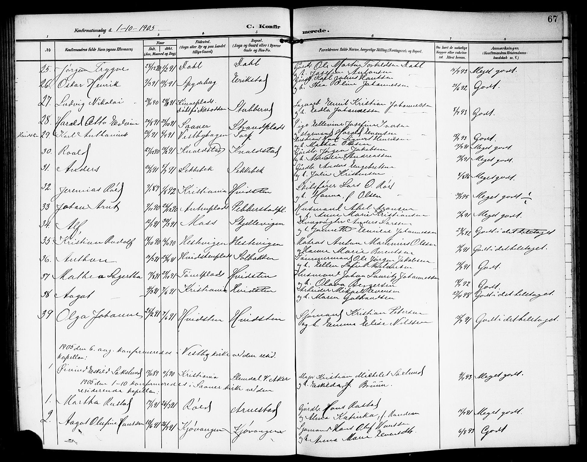 Vestby prestekontor Kirkebøker, AV/SAO-A-10893/G/Ga/L0002: Parish register (copy) no. I 2, 1903-1916, p. 67