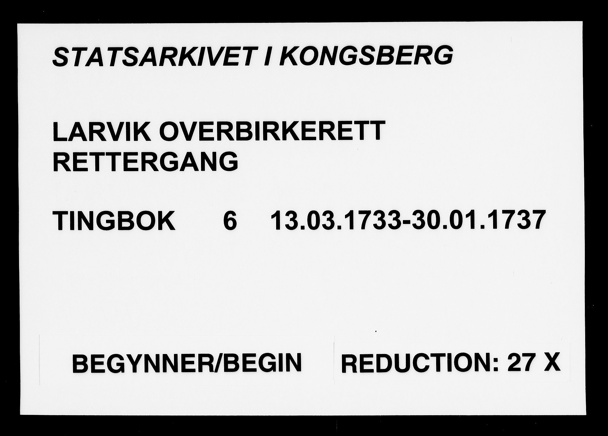 Larvik overbirkerett, AV/SAKO-A-802/F/Fa/L0006: Tingbok, 1733-1737