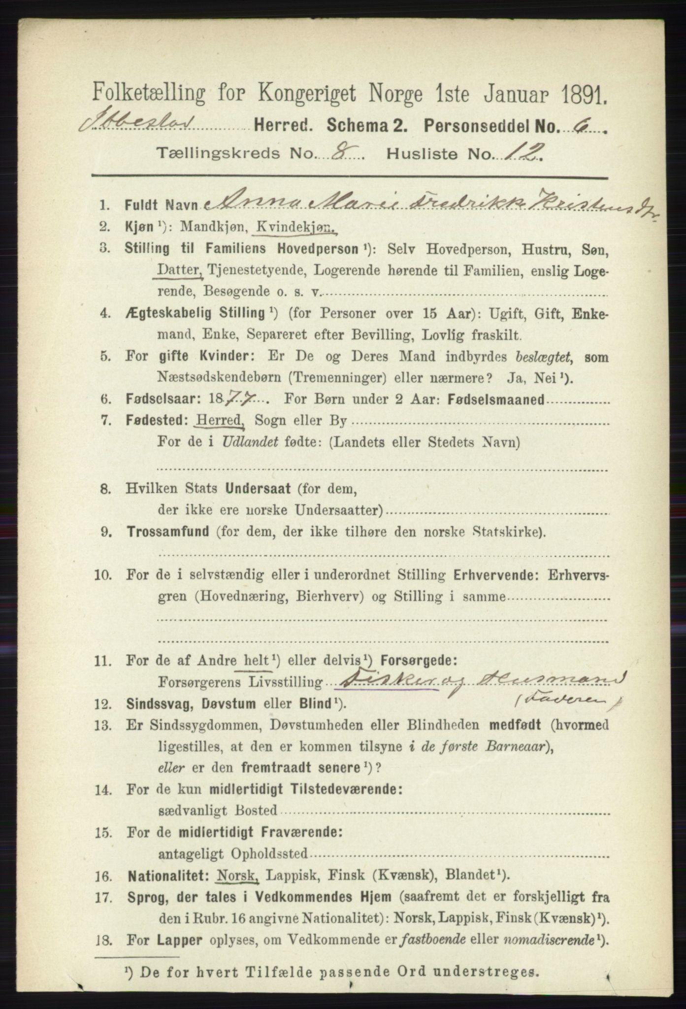 RA, 1891 census for 1917 Ibestad, 1891, p. 5308
