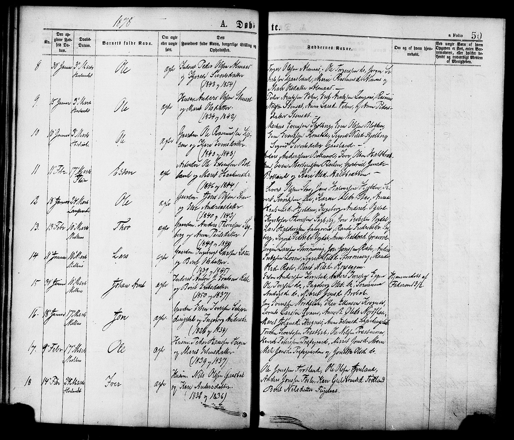 Ministerialprotokoller, klokkerbøker og fødselsregistre - Sør-Trøndelag, AV/SAT-A-1456/691/L1079: Parish register (official) no. 691A11, 1873-1886, p. 50