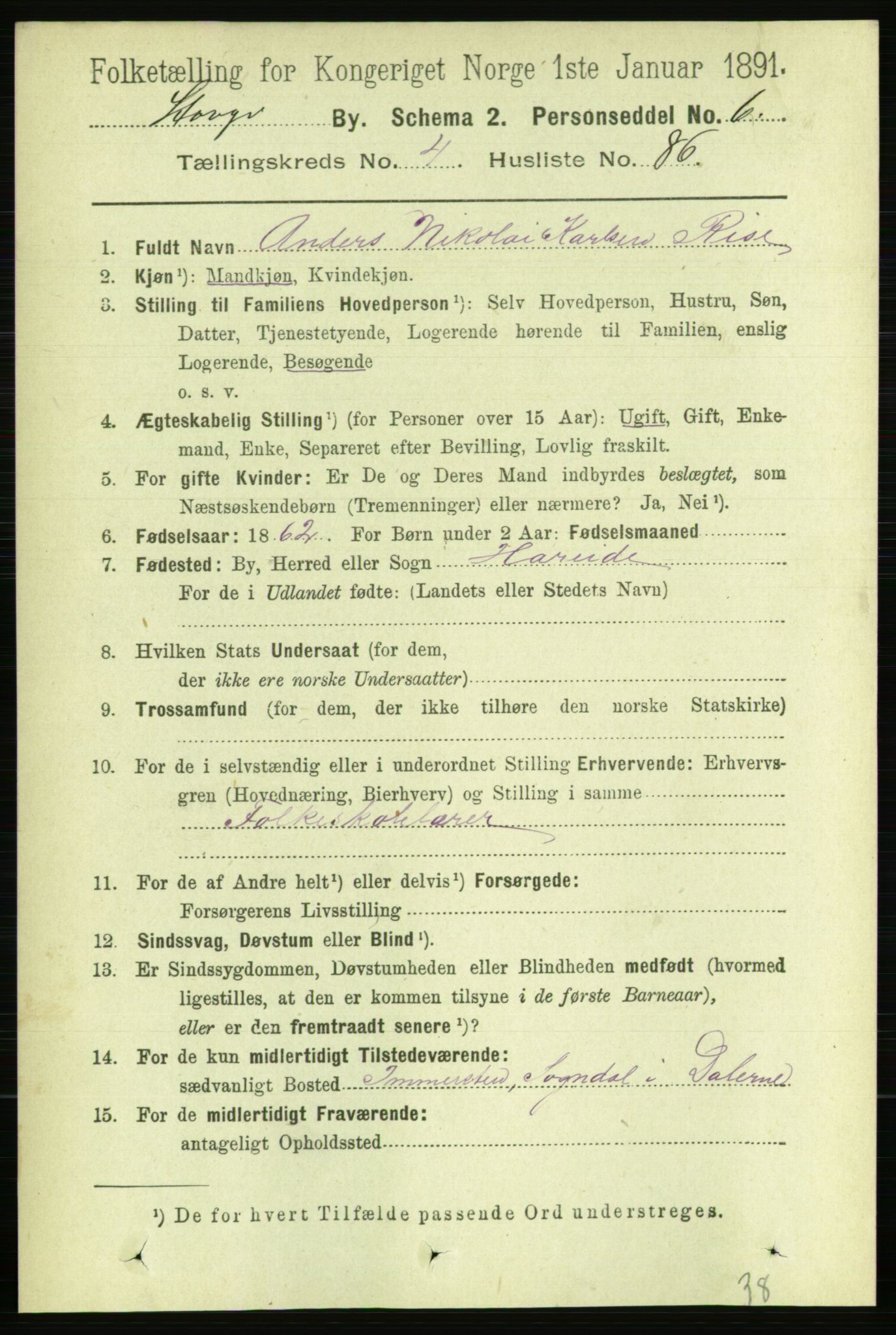 RA, 1891 census for 1103 Stavanger, 1891, p. 8589