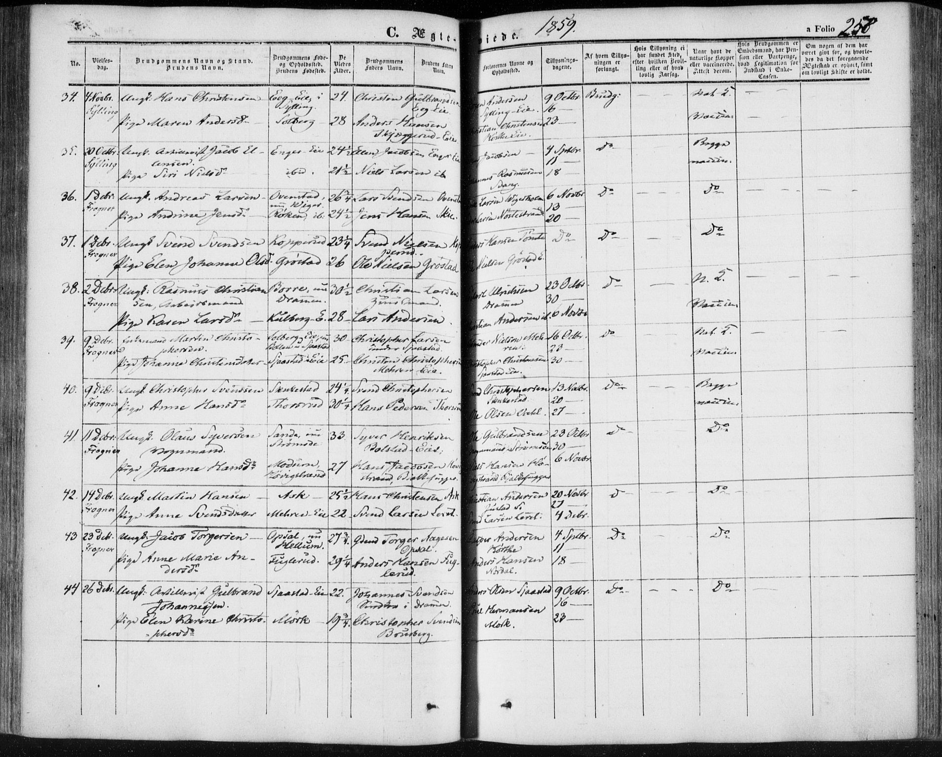 Lier kirkebøker, SAKO/A-230/F/Fa/L0012: Parish register (official) no. I 12, 1854-1864, p. 258