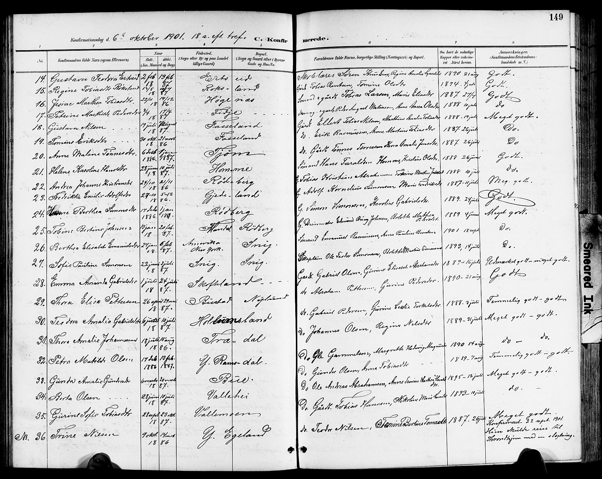 Sør-Audnedal sokneprestkontor, AV/SAK-1111-0039/F/Fb/Fbb/L0006: Parish register (copy) no. B 6, 1893-1915, p. 149