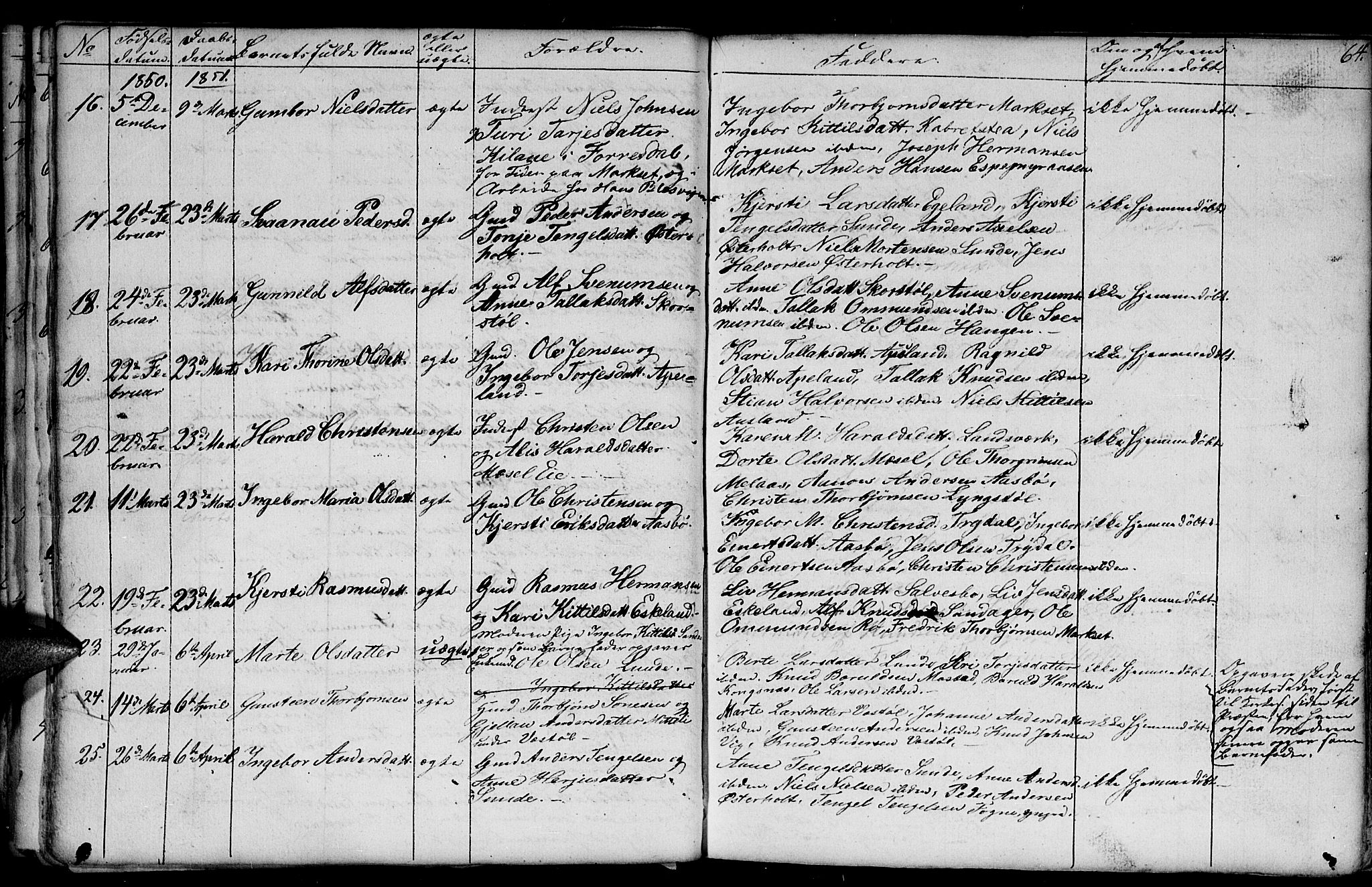 Gjerstad sokneprestkontor, AV/SAK-1111-0014/F/Fb/Fba/L0004: Parish register (copy) no. B 4, 1845-1853, p. 64