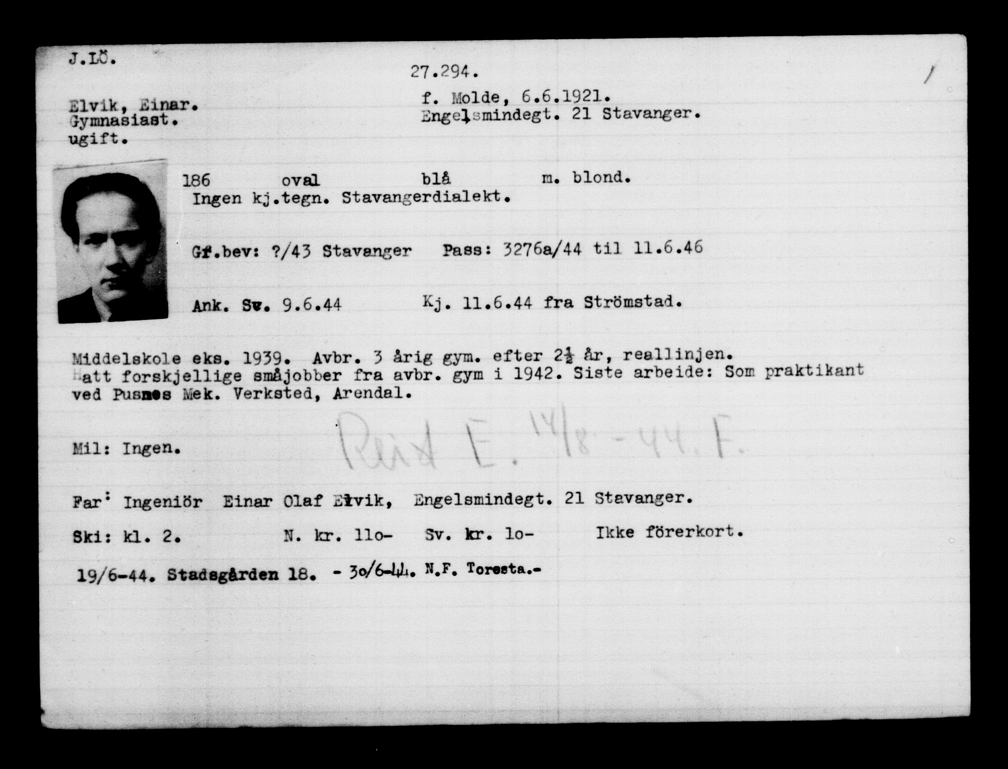 Utenriksstasjonene, Legasjonen i Stockholm, Flyktningkontoret, AV/RA-S-6753/V/Va/L0011: Kjesäterkartoteket, flyktninger med registreringsnr. 25300-28349, 1940-1945, p. 2106