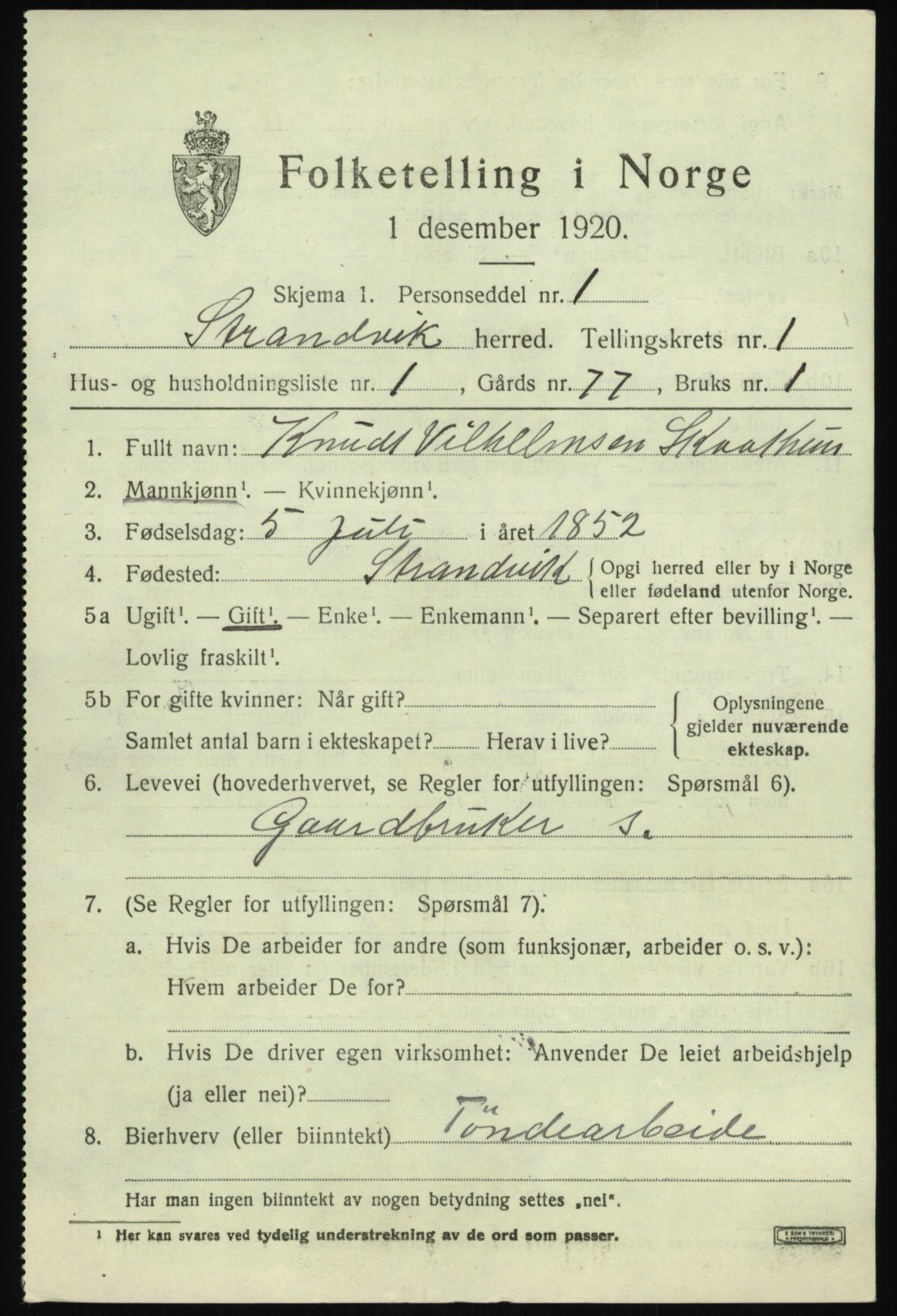 SAB, 1920 census for Strandvik, 1920, p. 748