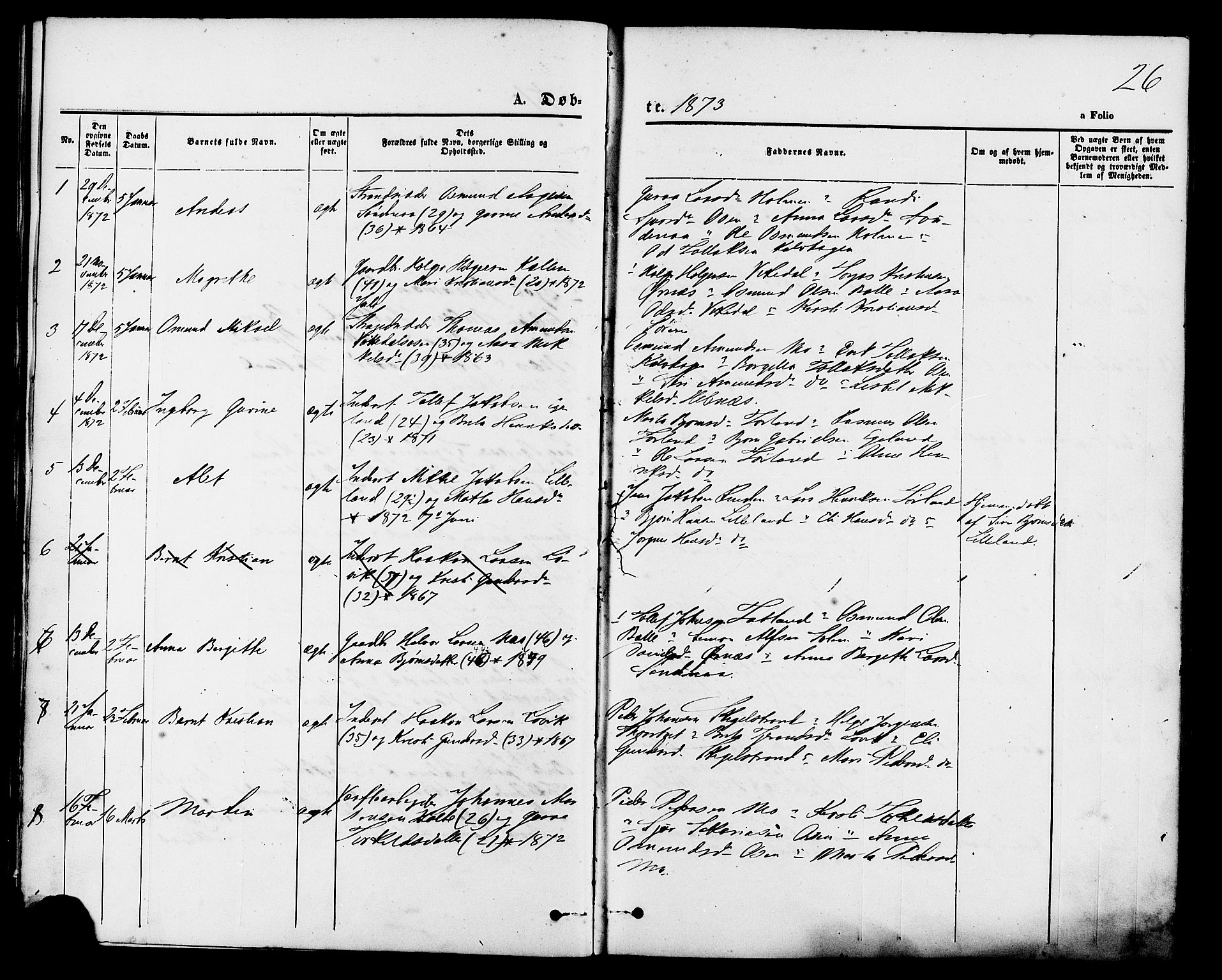 Vikedal sokneprestkontor, SAST/A-101840/01/IV: Parish register (official) no. A 7, 1868-1883, p. 26